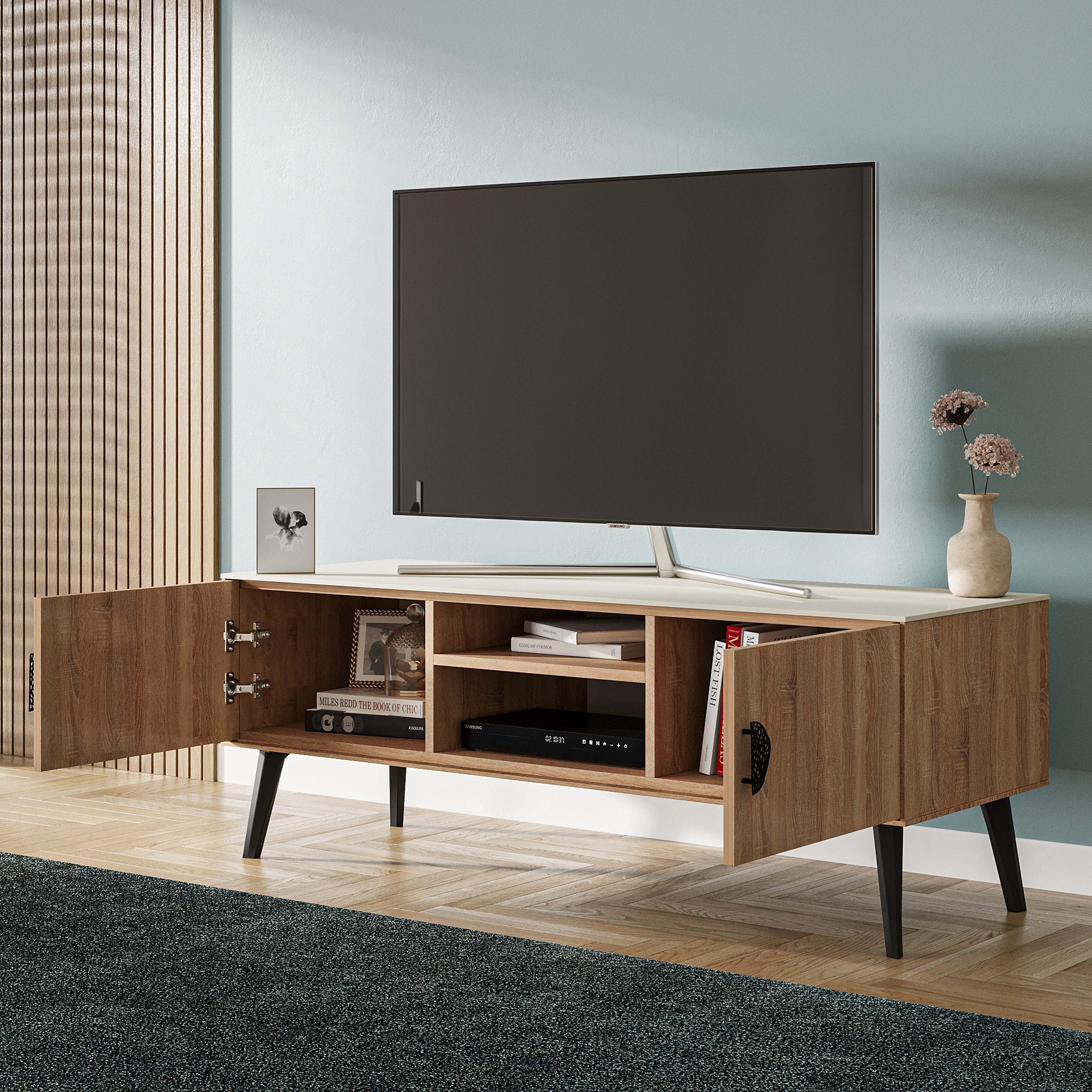 Manhattan Comfort Haley 55.10" TV Stand, Natural, large