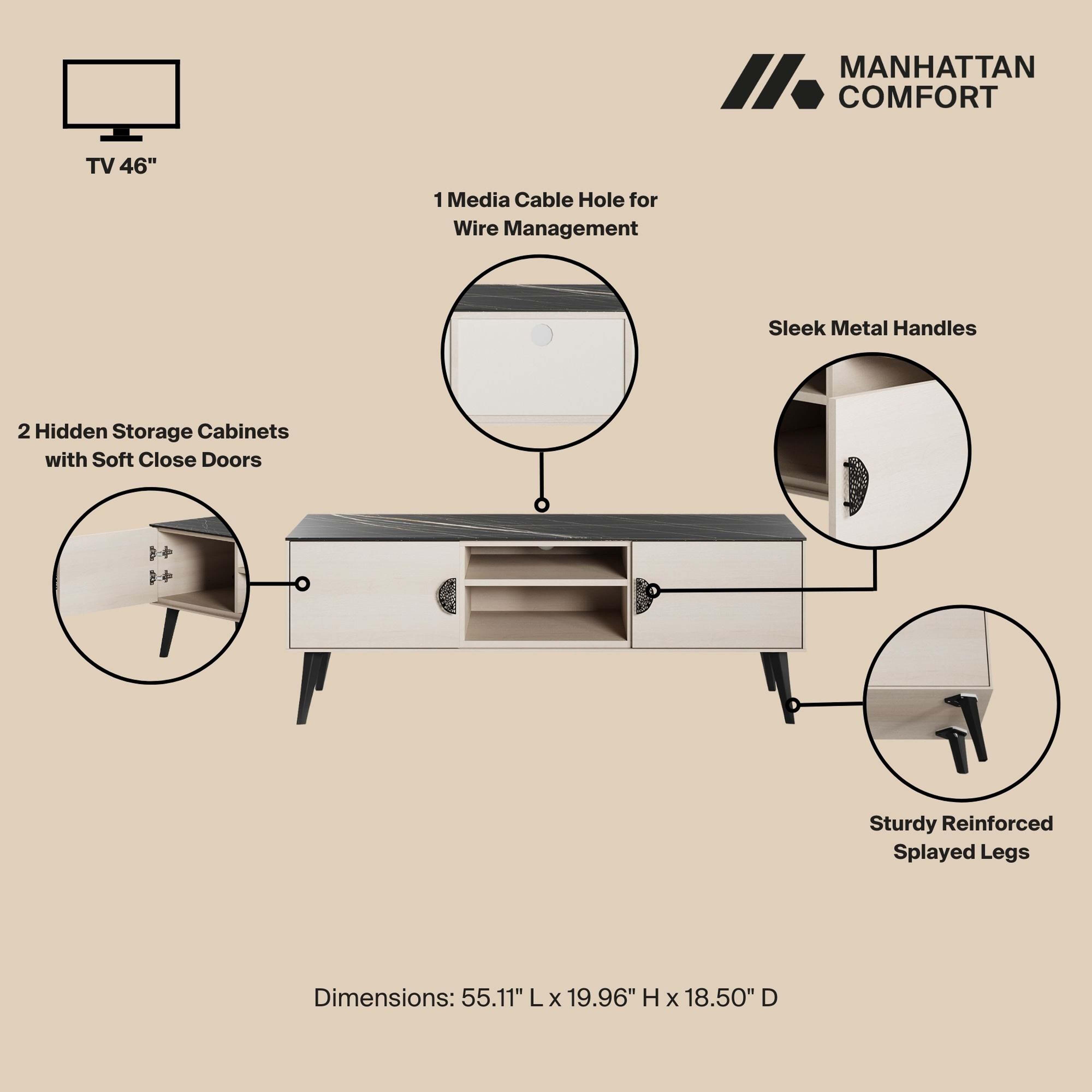Manhattan Comfort Haley 55.10" TV Stand, White/Black, large