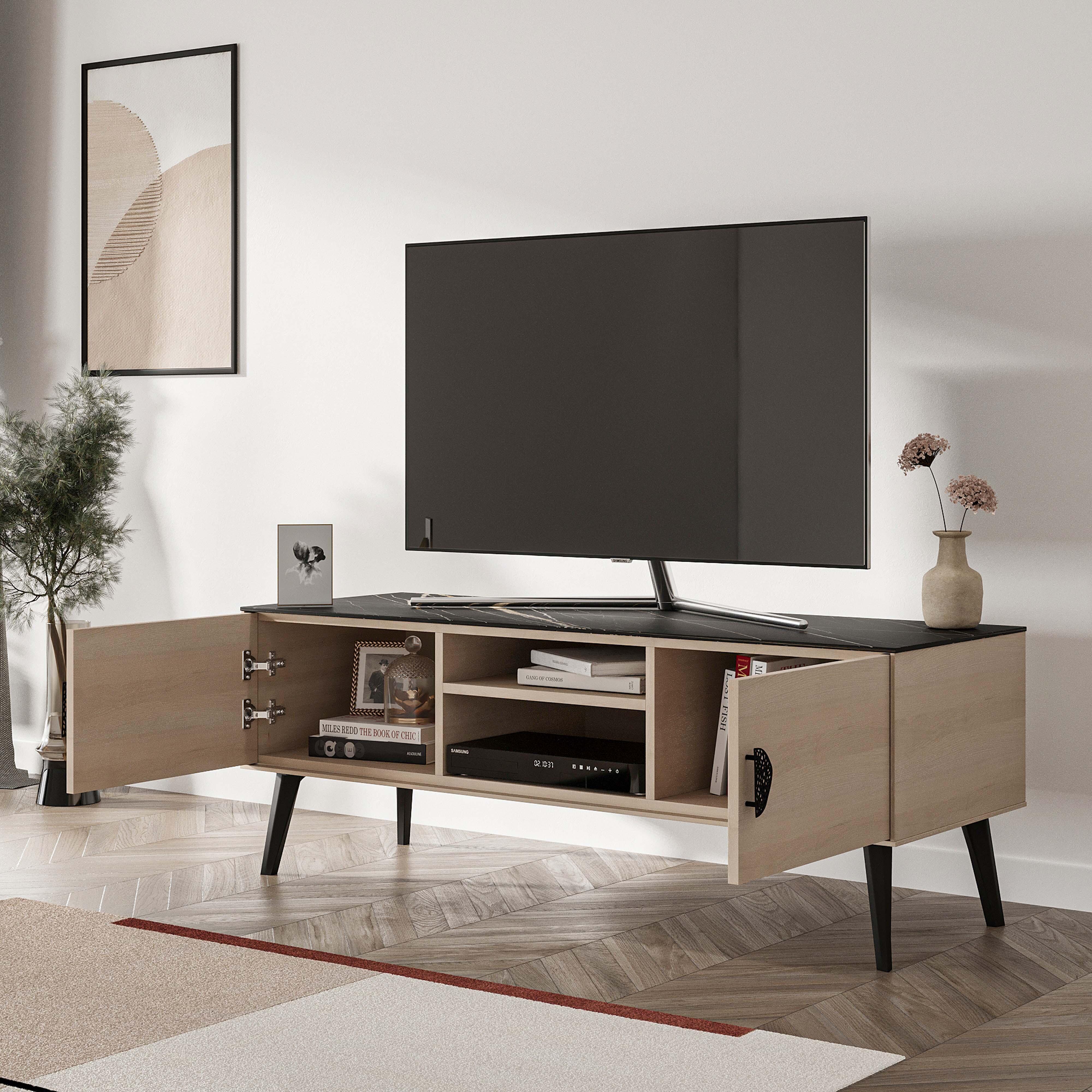 Manhattan Comfort Haley 55.10" TV Stand, White/Black, large