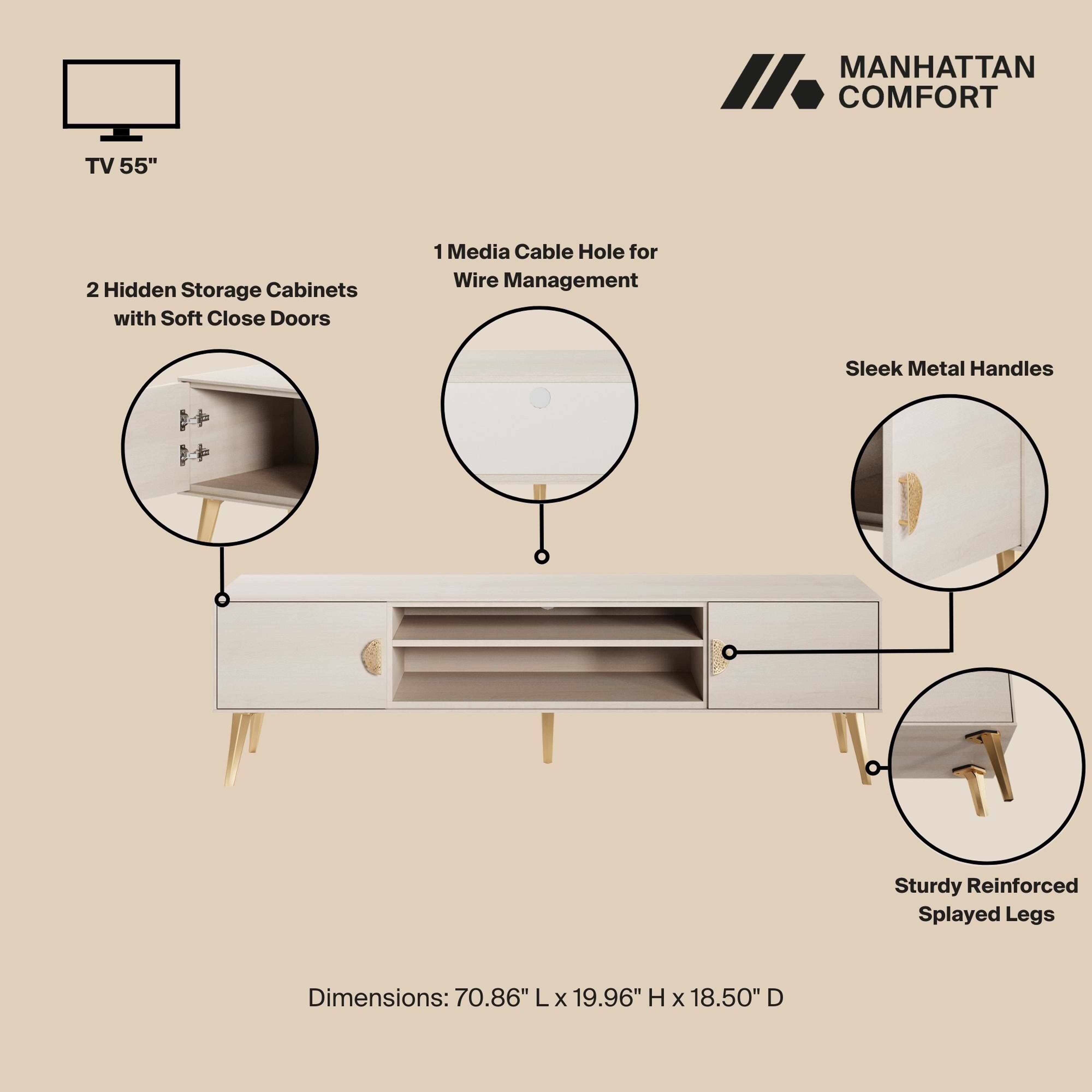 Manhattan Comfort Haley 70.9" TV Stand, White, large