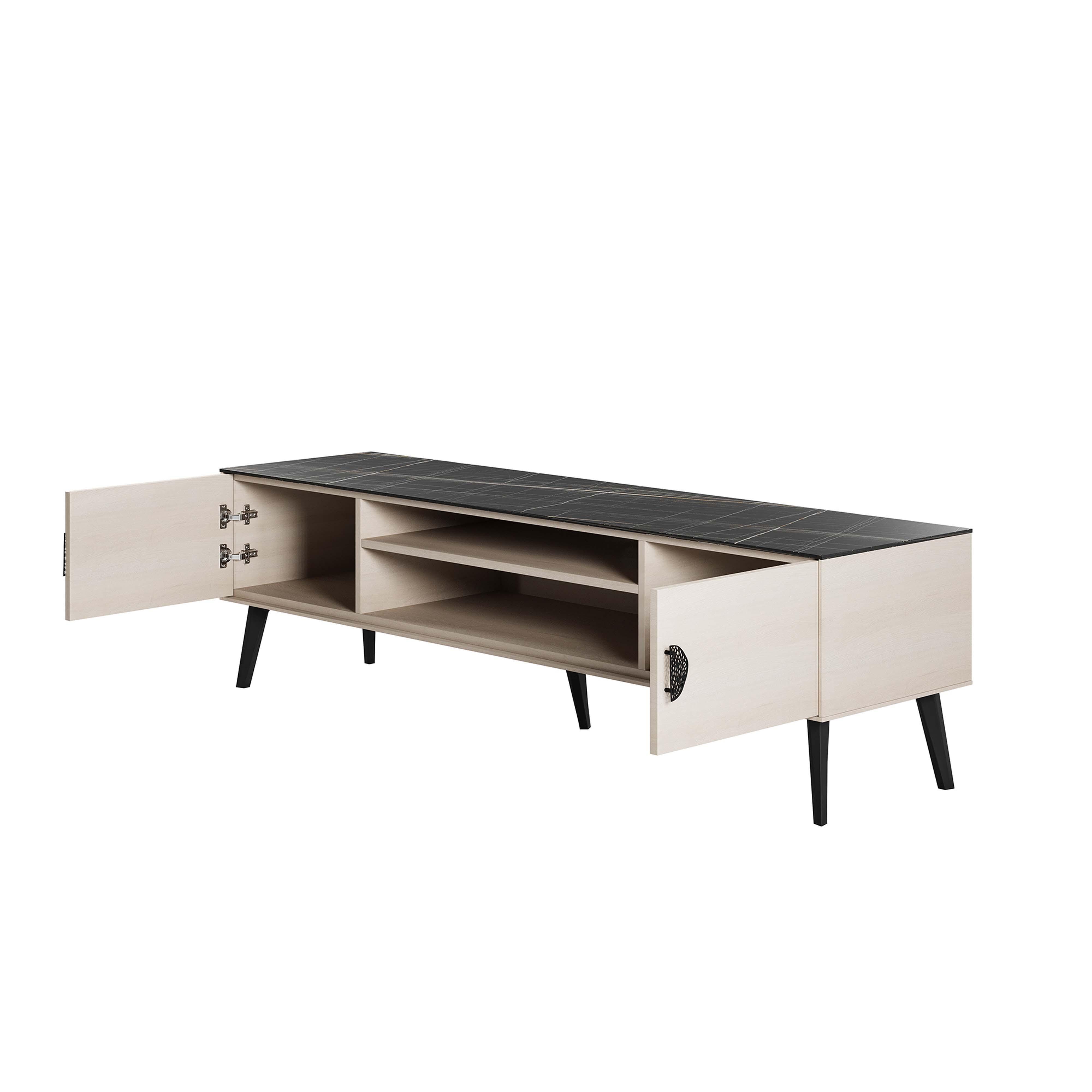 Manhattan Comfort Haley 70.9" TV Stand, White/Black, large