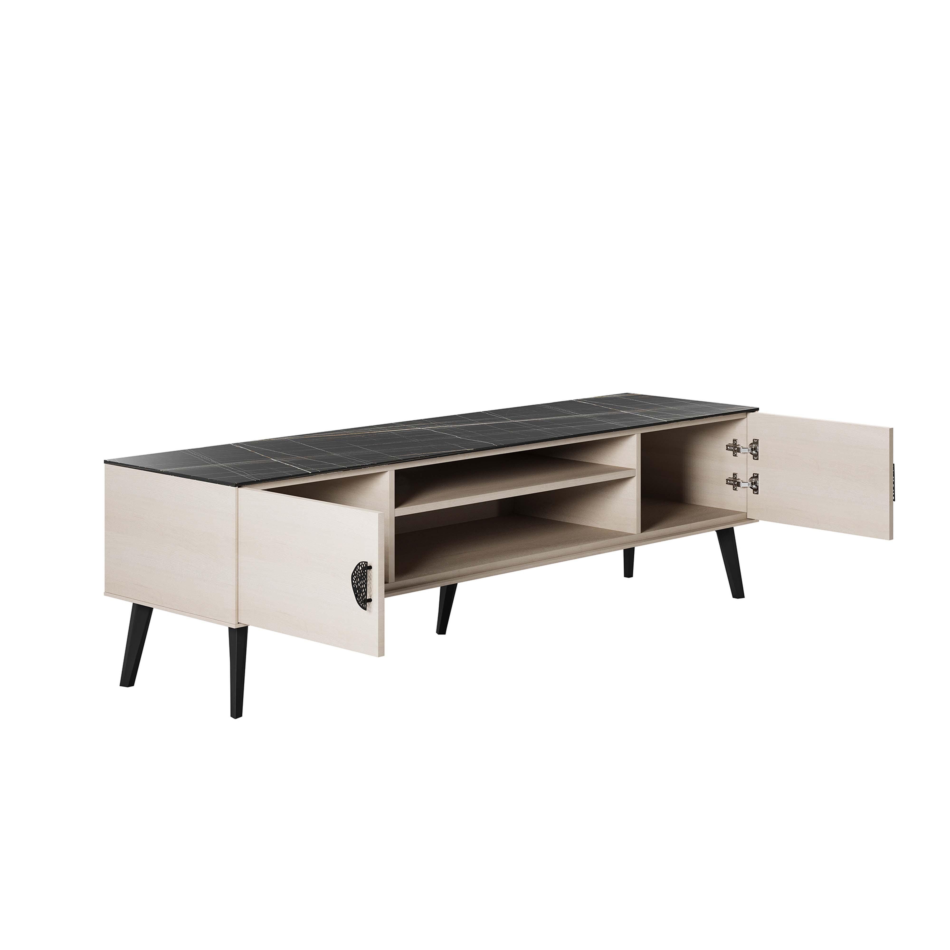 Manhattan Comfort Haley 70.9" TV Stand, White/Black, large