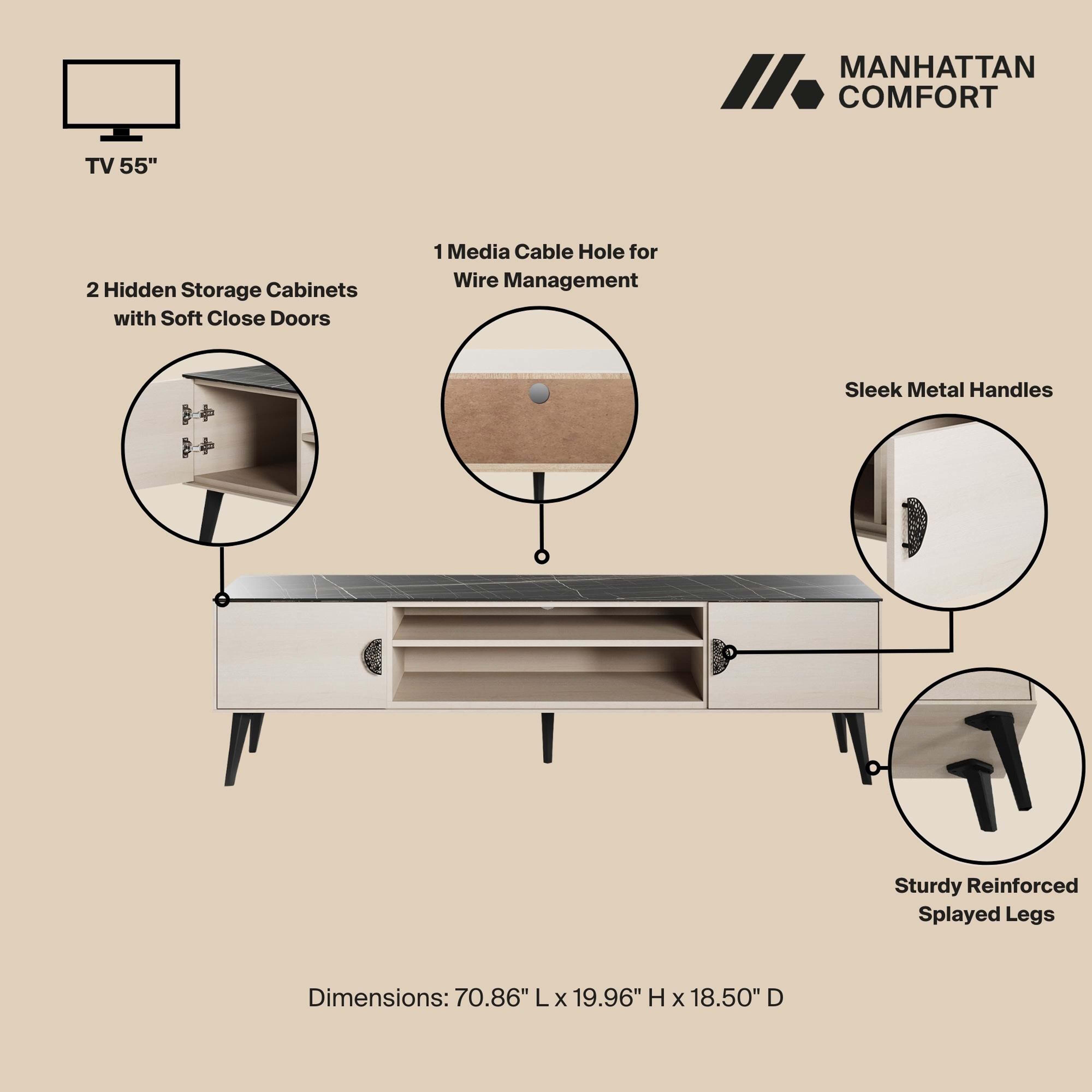 Manhattan Comfort Haley 70.9" TV Stand, White/Black, large