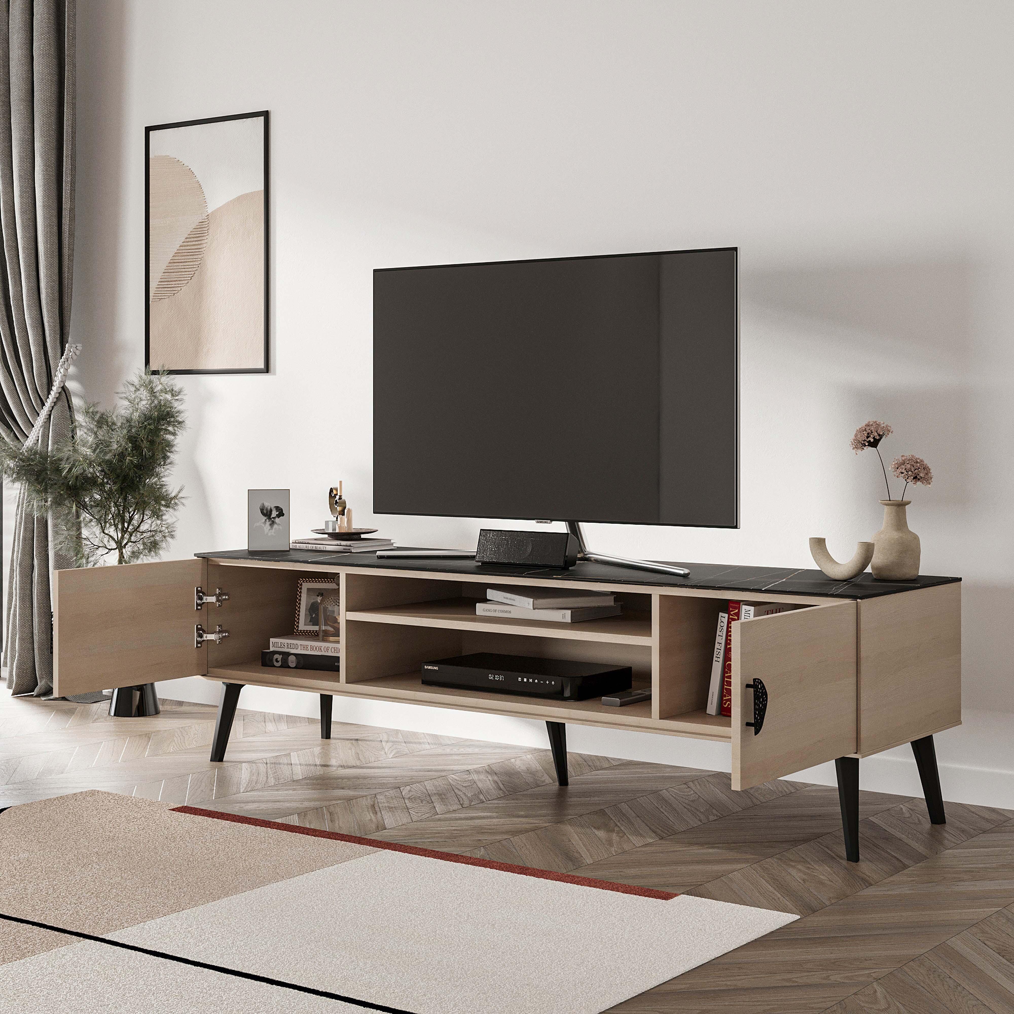 Manhattan Comfort Haley 70.9" TV Stand, White/Black, large