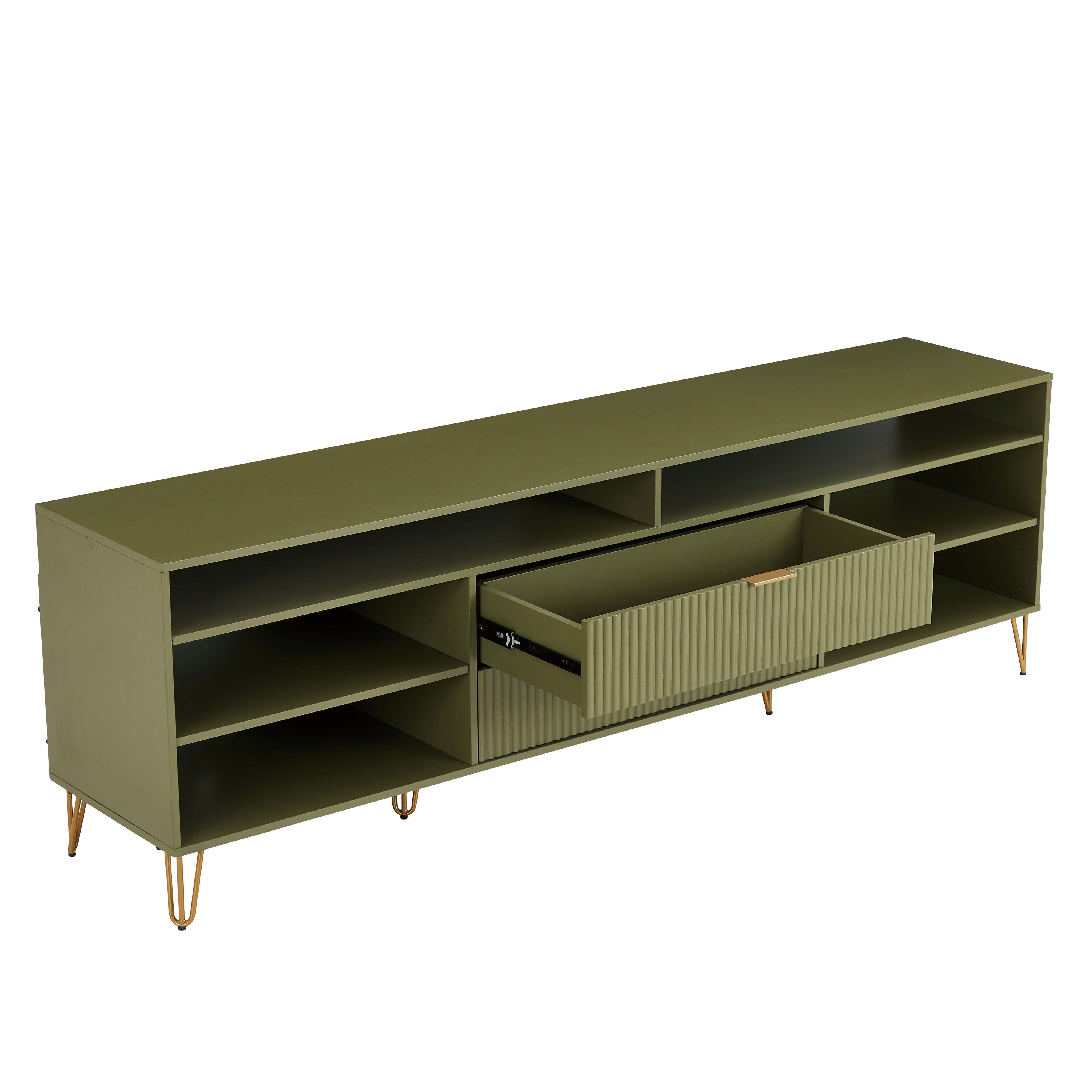 Manhattan Comfort DUMBO 85" TV Stand with 2 Drawers, Olive Green, large