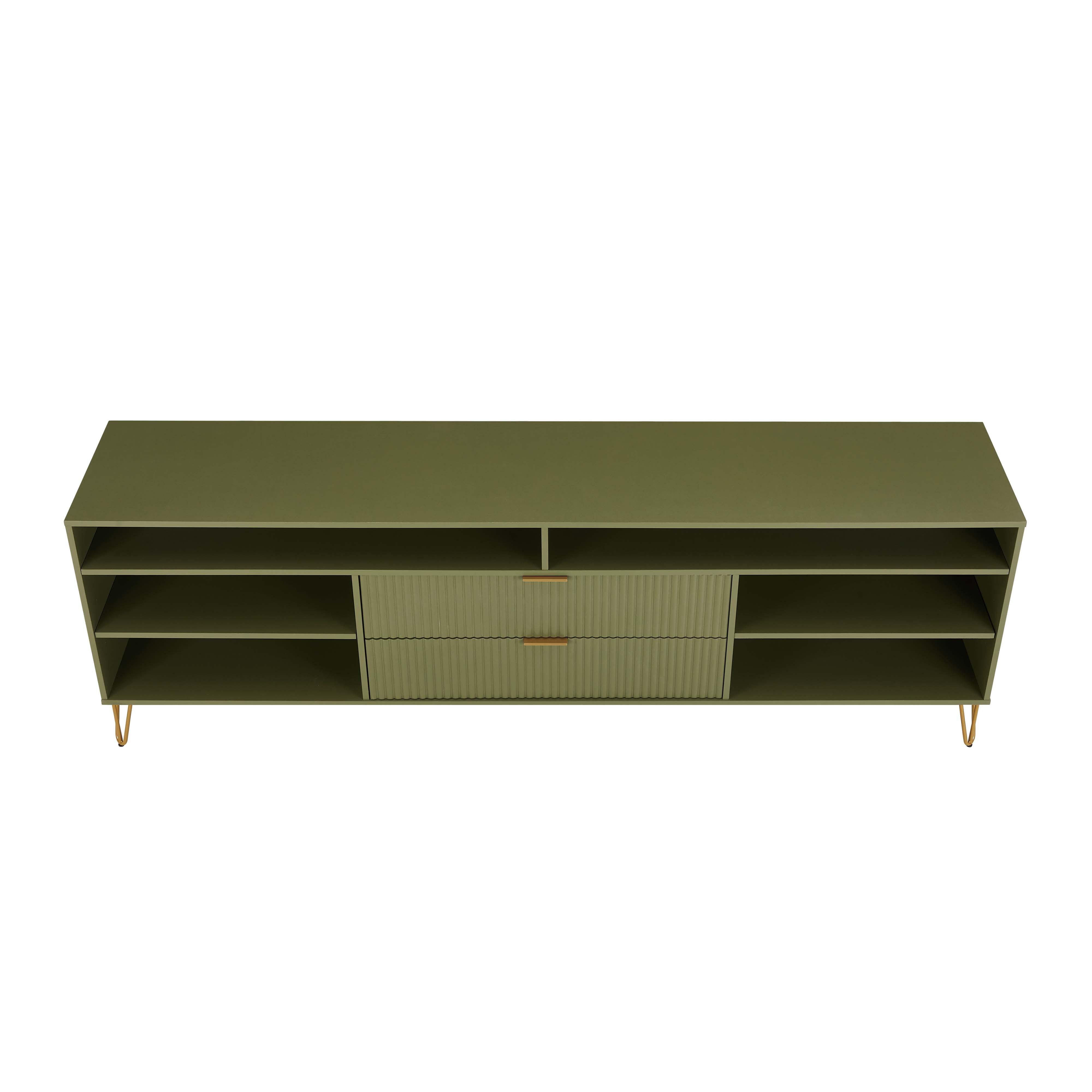 Manhattan Comfort DUMBO 85" TV Stand with 2 Drawers, Olive Green, large