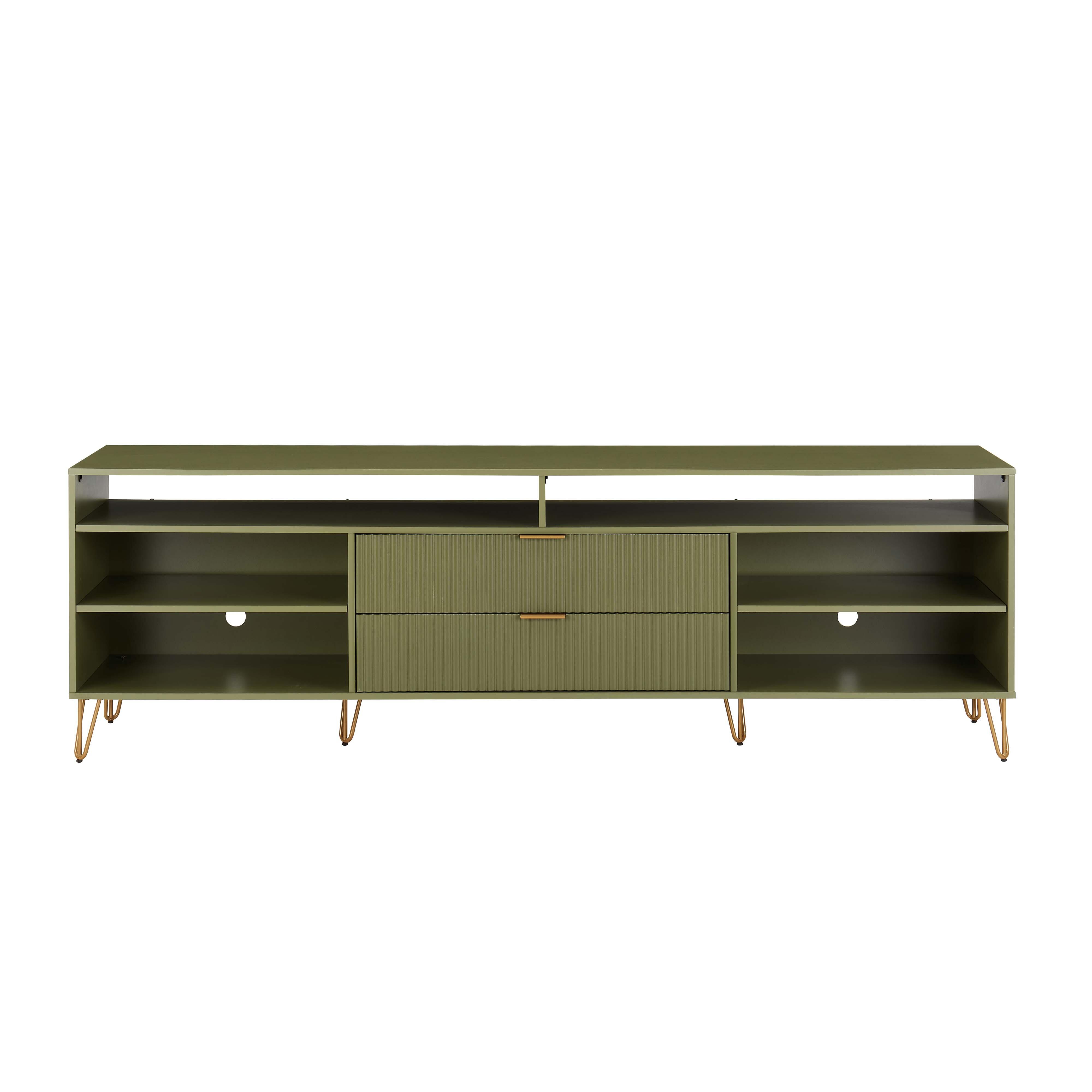 Manhattan Comfort DUMBO 85" TV Stand with 2 Drawers, Olive Green, large
