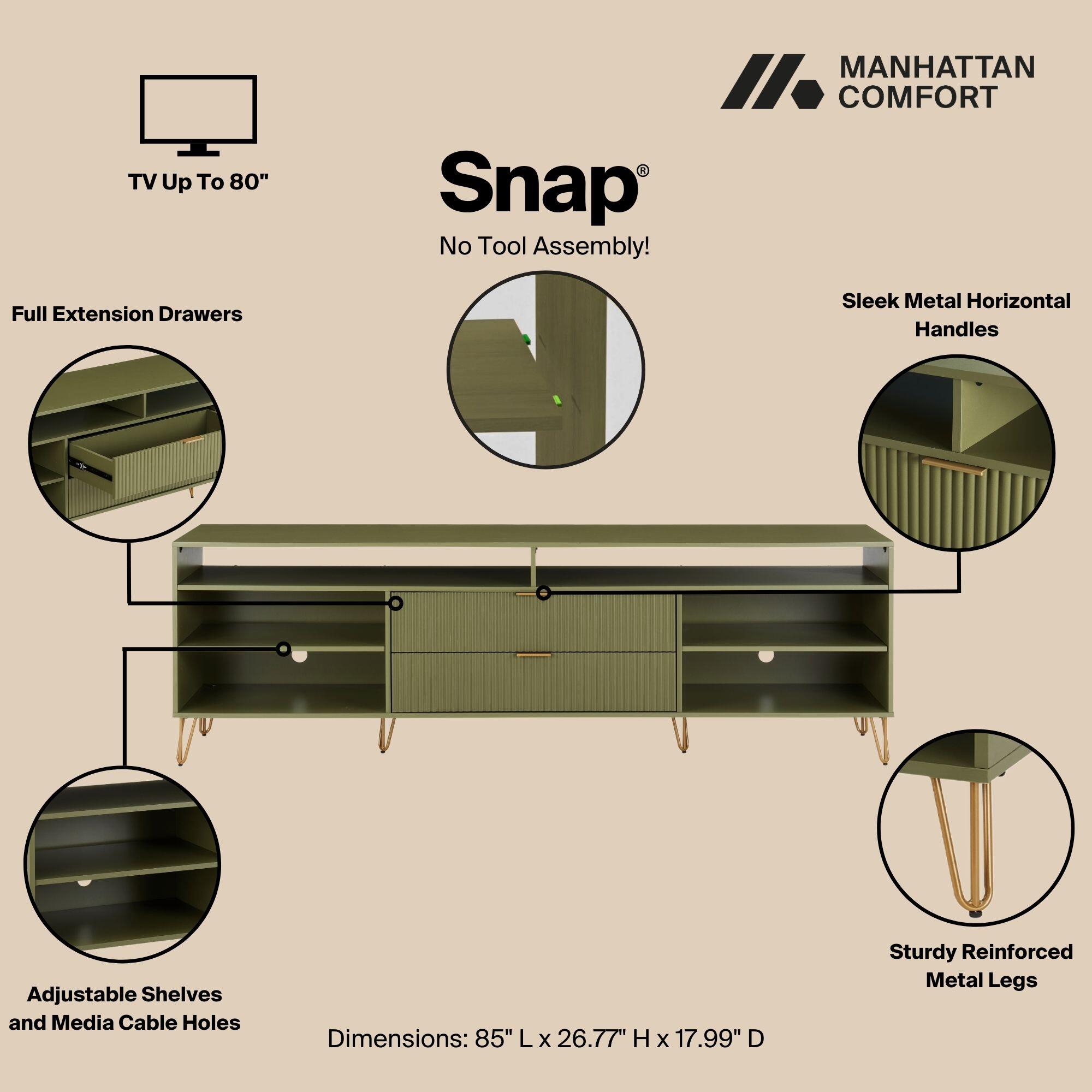 Manhattan Comfort DUMBO 85" TV Stand with 2 Drawers, Olive Green, large