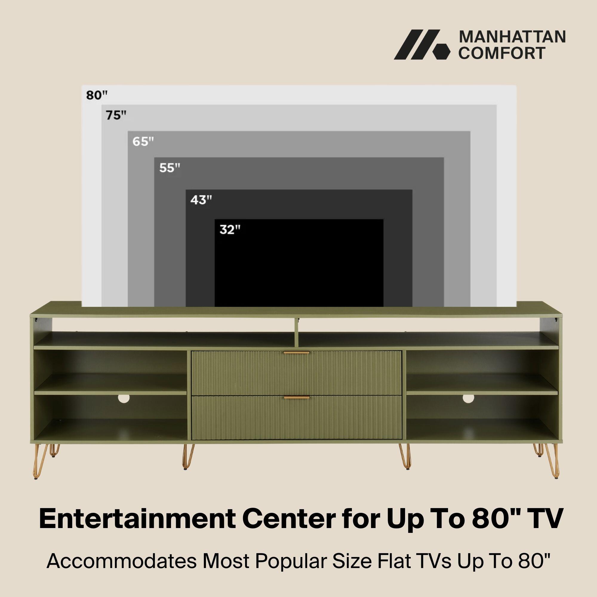 Manhattan Comfort DUMBO 85" TV Stand with 2 Drawers, Olive Green, large