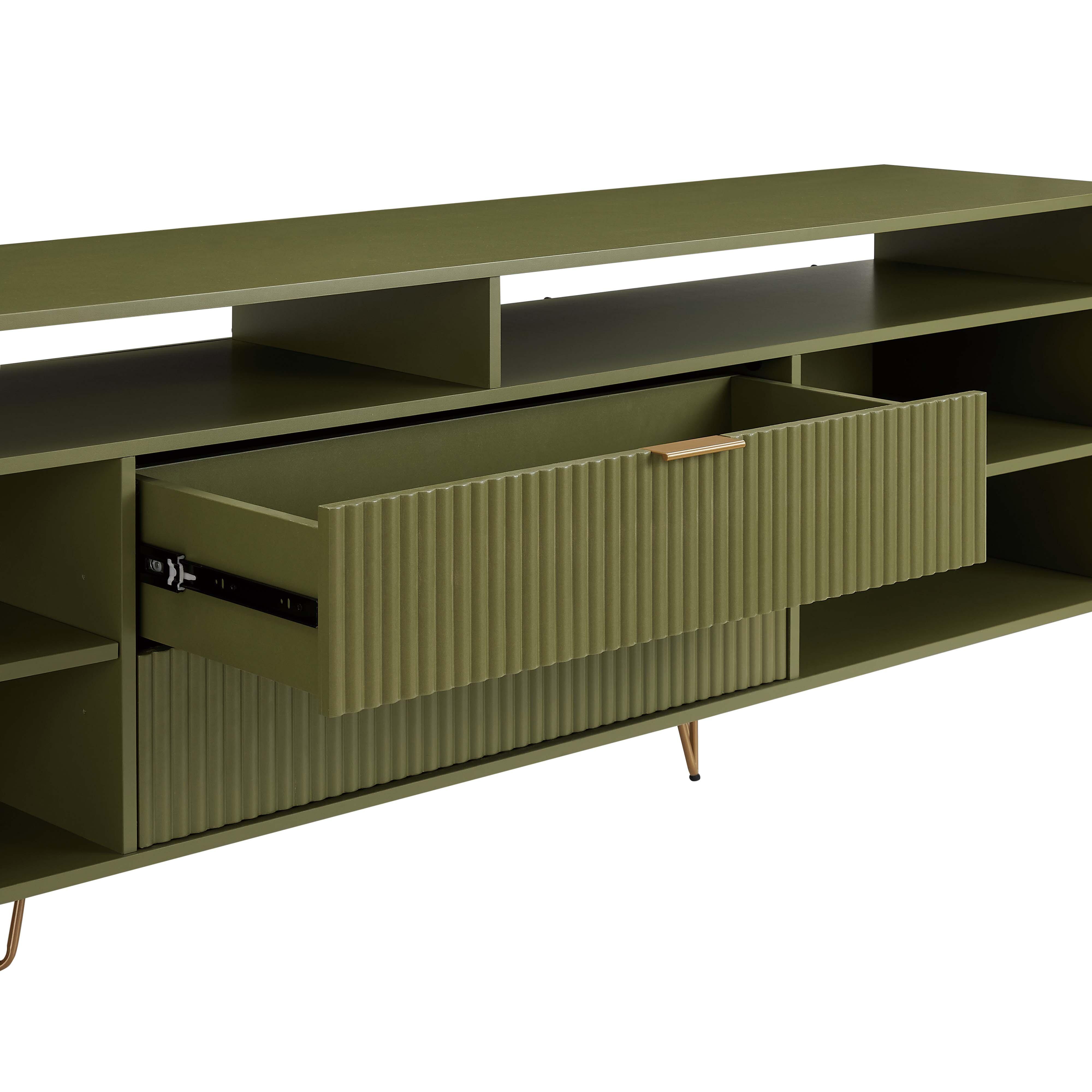 Manhattan Comfort DUMBO 85" TV Stand with 2 Drawers, Olive Green, large