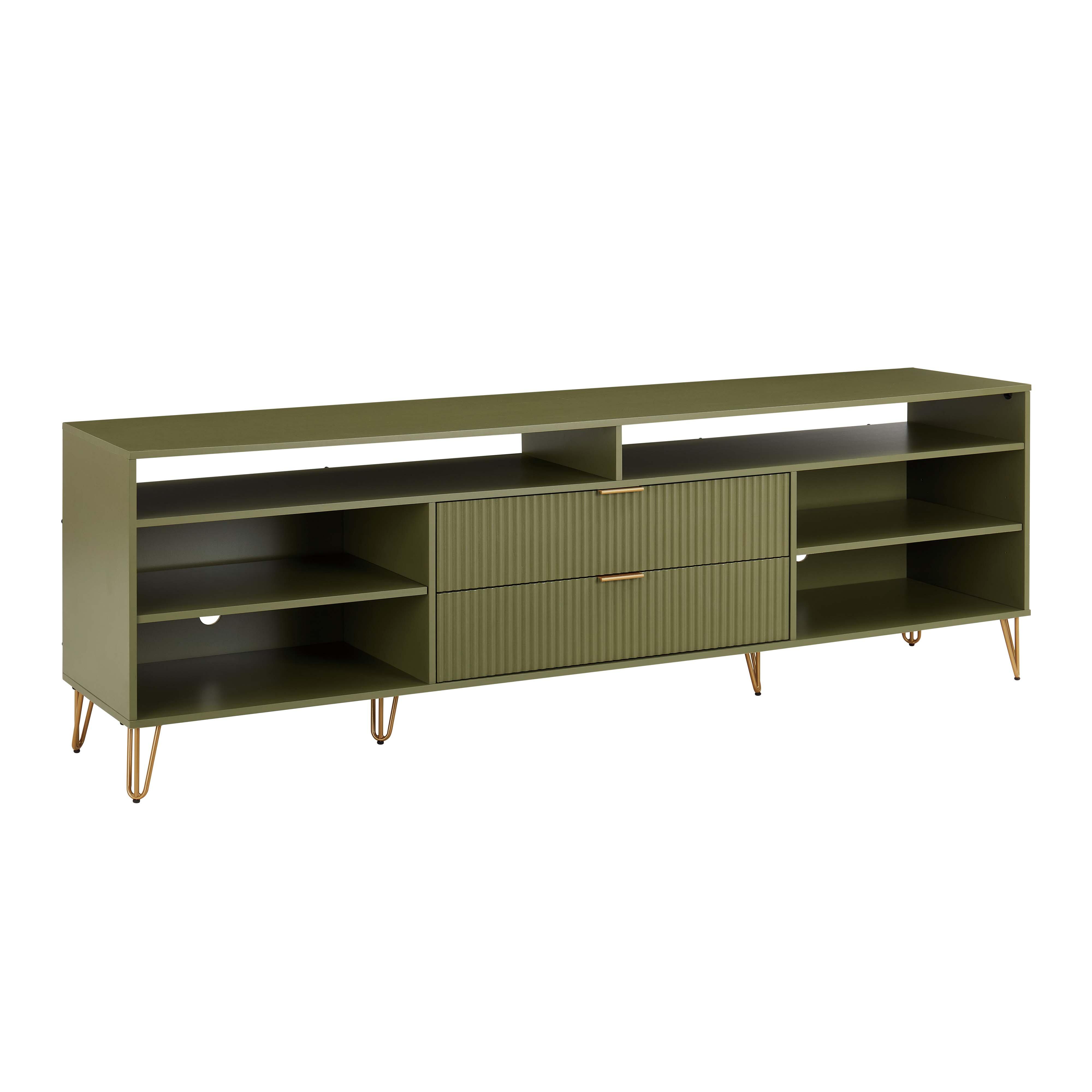 Manhattan Comfort DUMBO 85" TV Stand with 2 Drawers, Olive Green, large