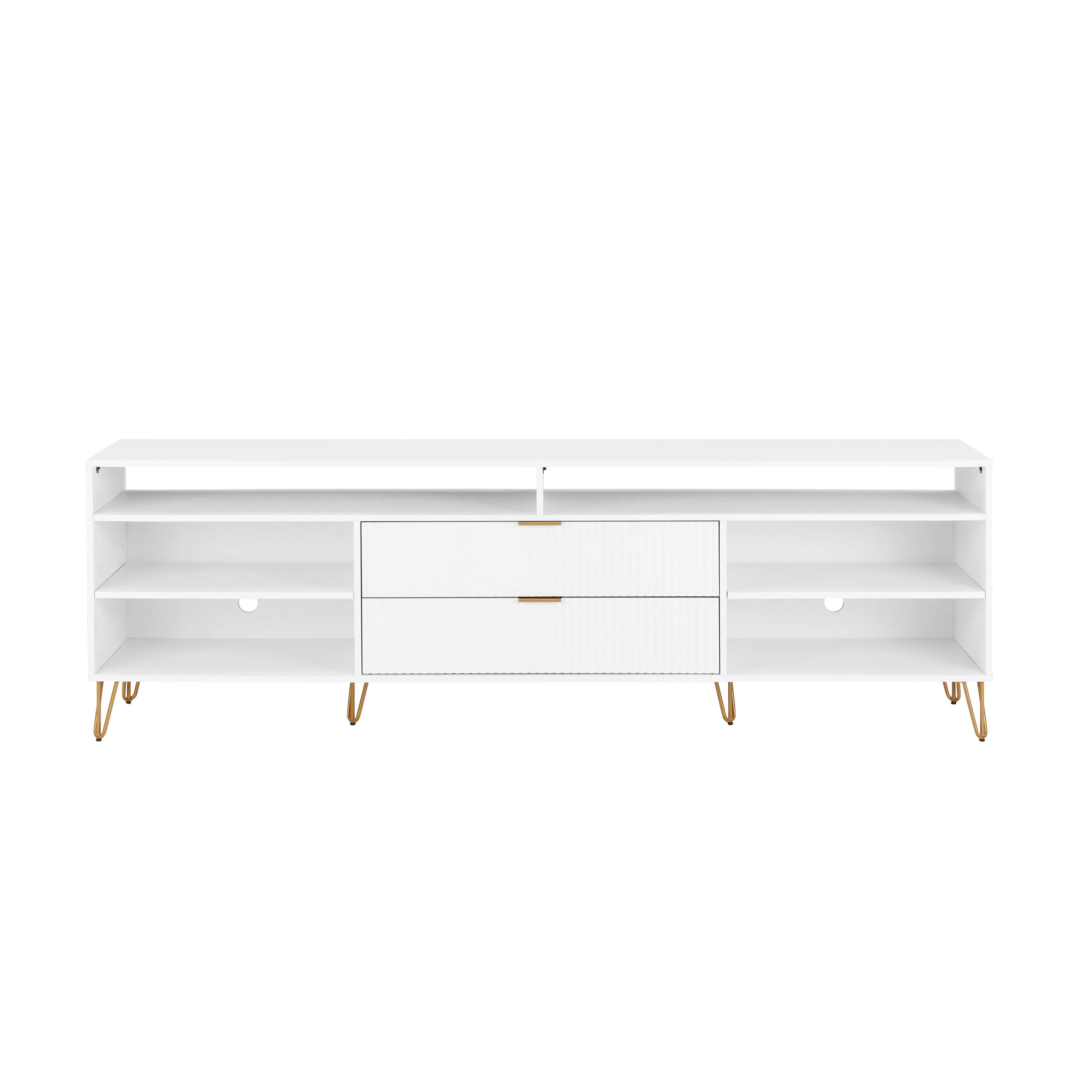 Manhattan Comfort DUMBO 85" TV Stand with 2 Drawers, White, large