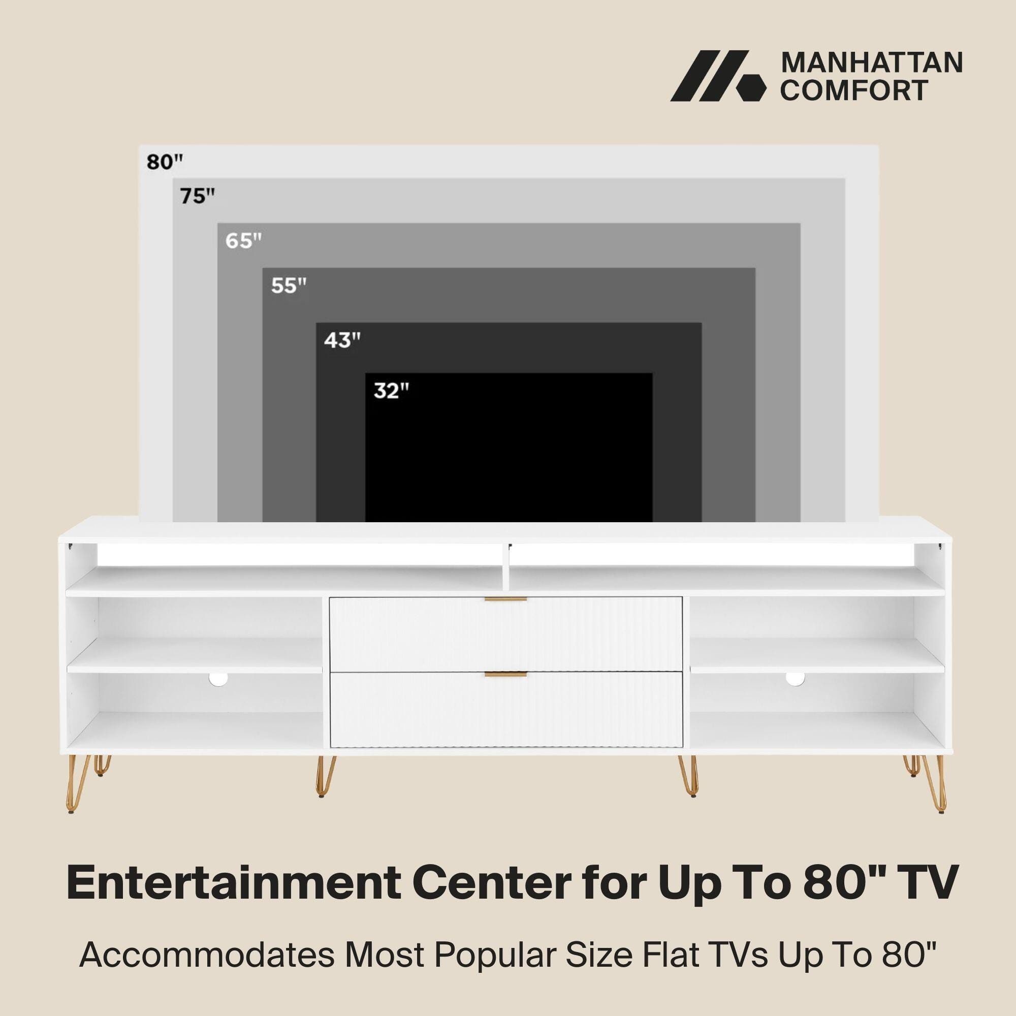 Manhattan Comfort DUMBO 85" TV Stand with 2 Drawers, White, large