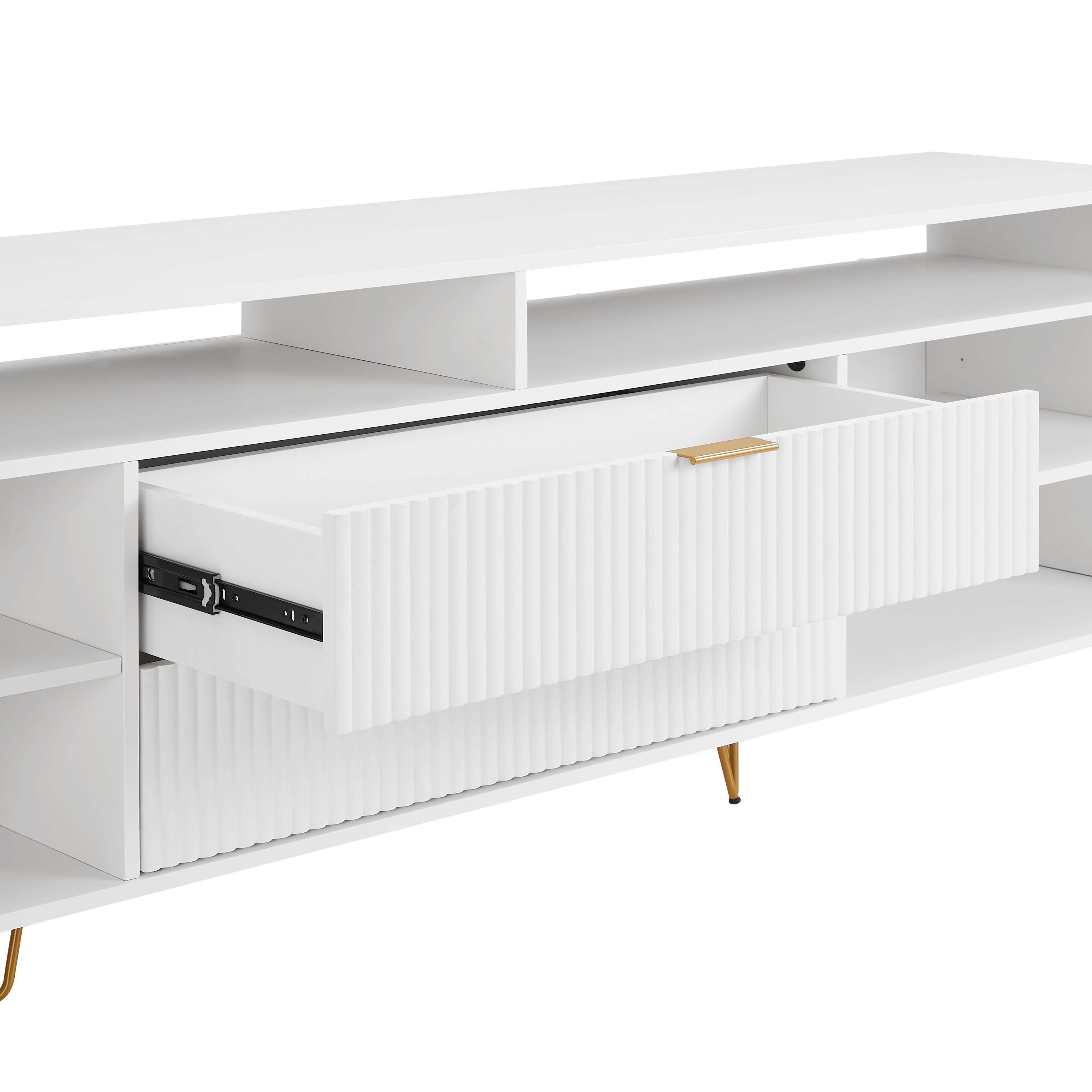 Manhattan Comfort DUMBO 85" TV Stand with 2 Drawers, White, large