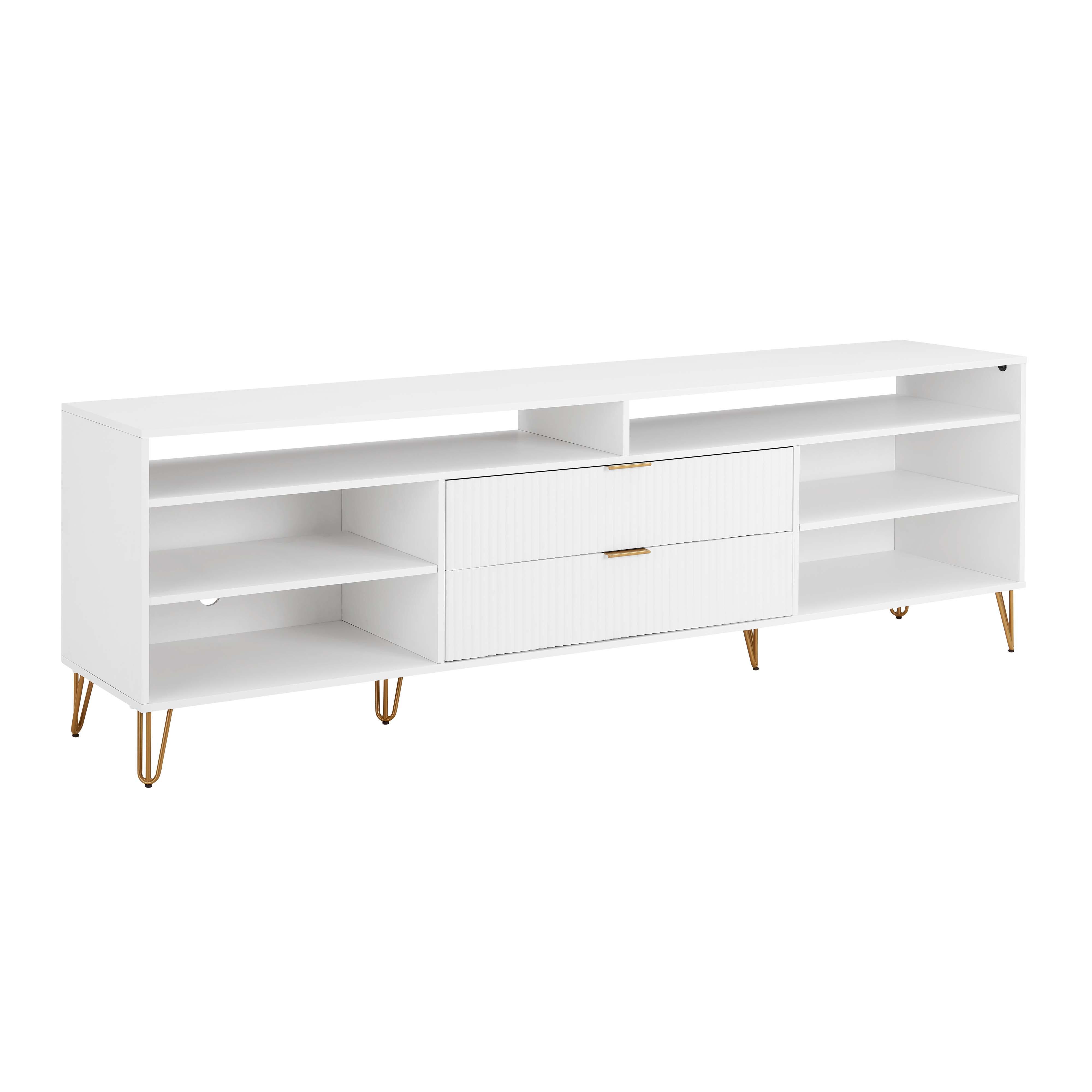 Manhattan Comfort DUMBO 85" TV Stand with 2 Drawers, White, large