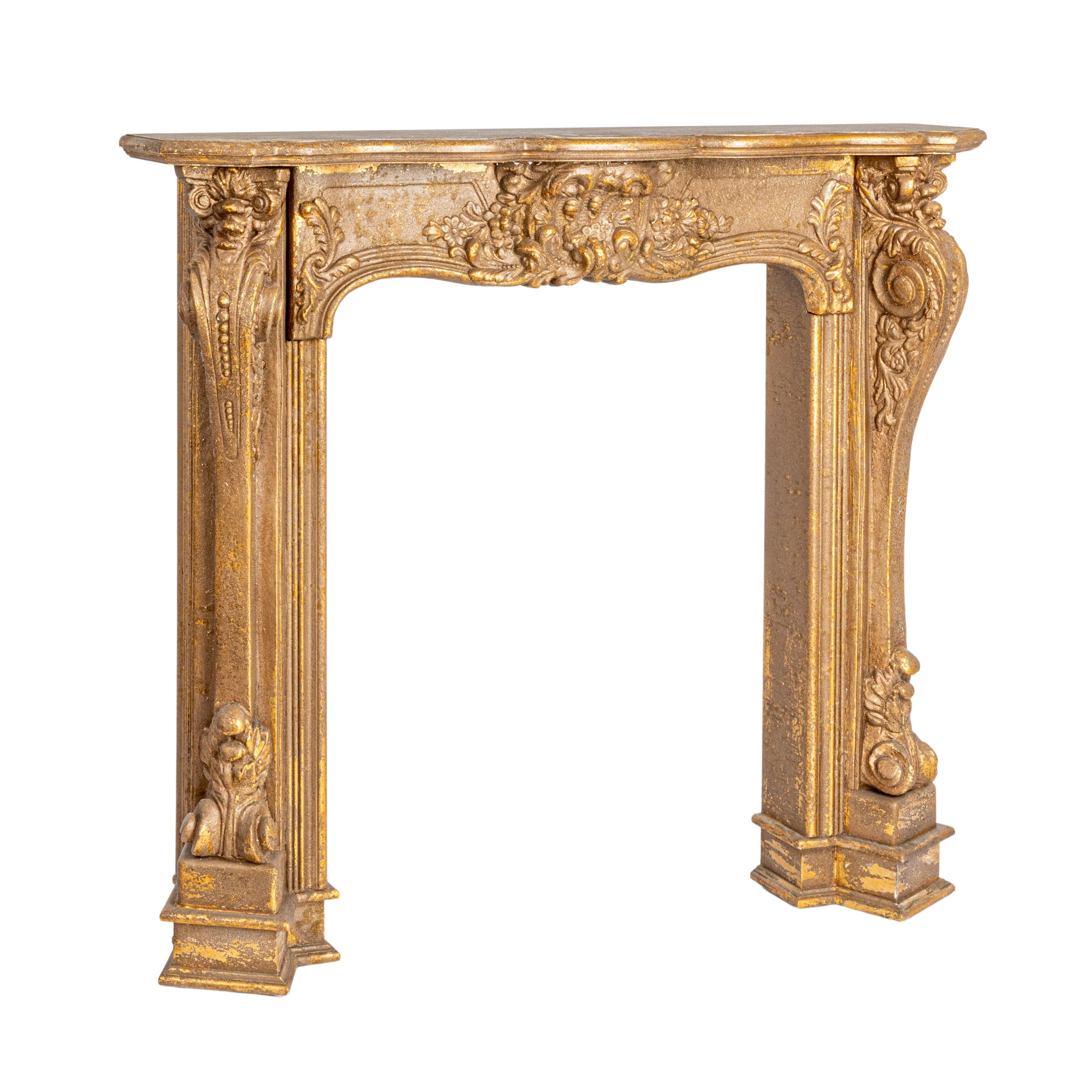 Storied Home Decorative 11" Fireplace Mantel, Gold, large