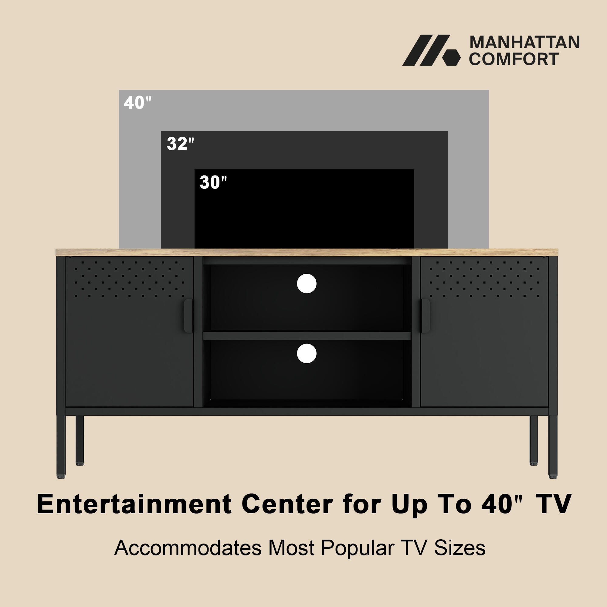 Manhattan Comfort Landen 47" TV Stand, Black, large