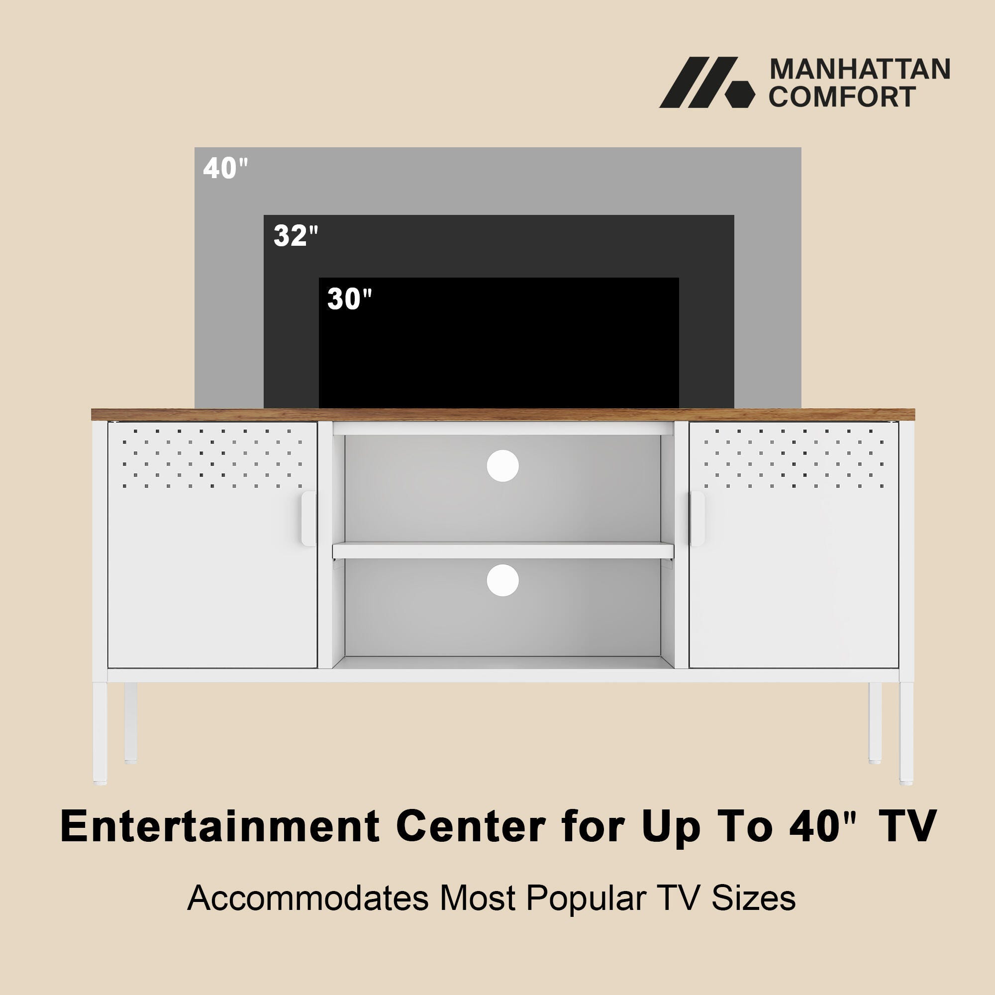 Manhattan Comfort Landen 47" TV Stand, White, large