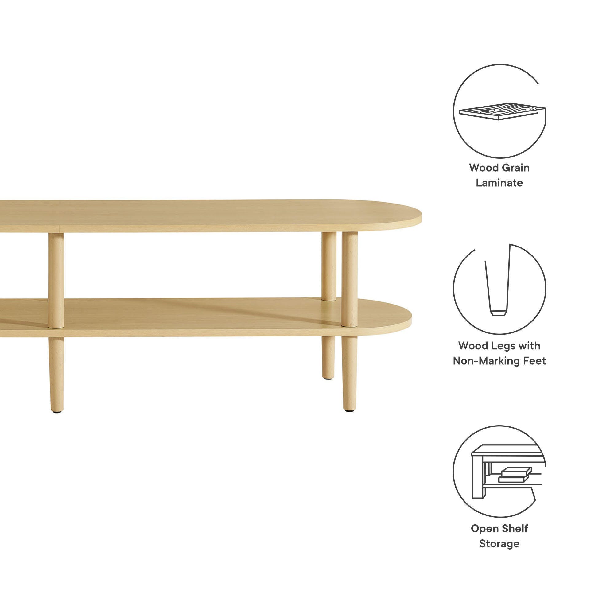 Modway Torus 70" TV Stand, Light Oak, large
