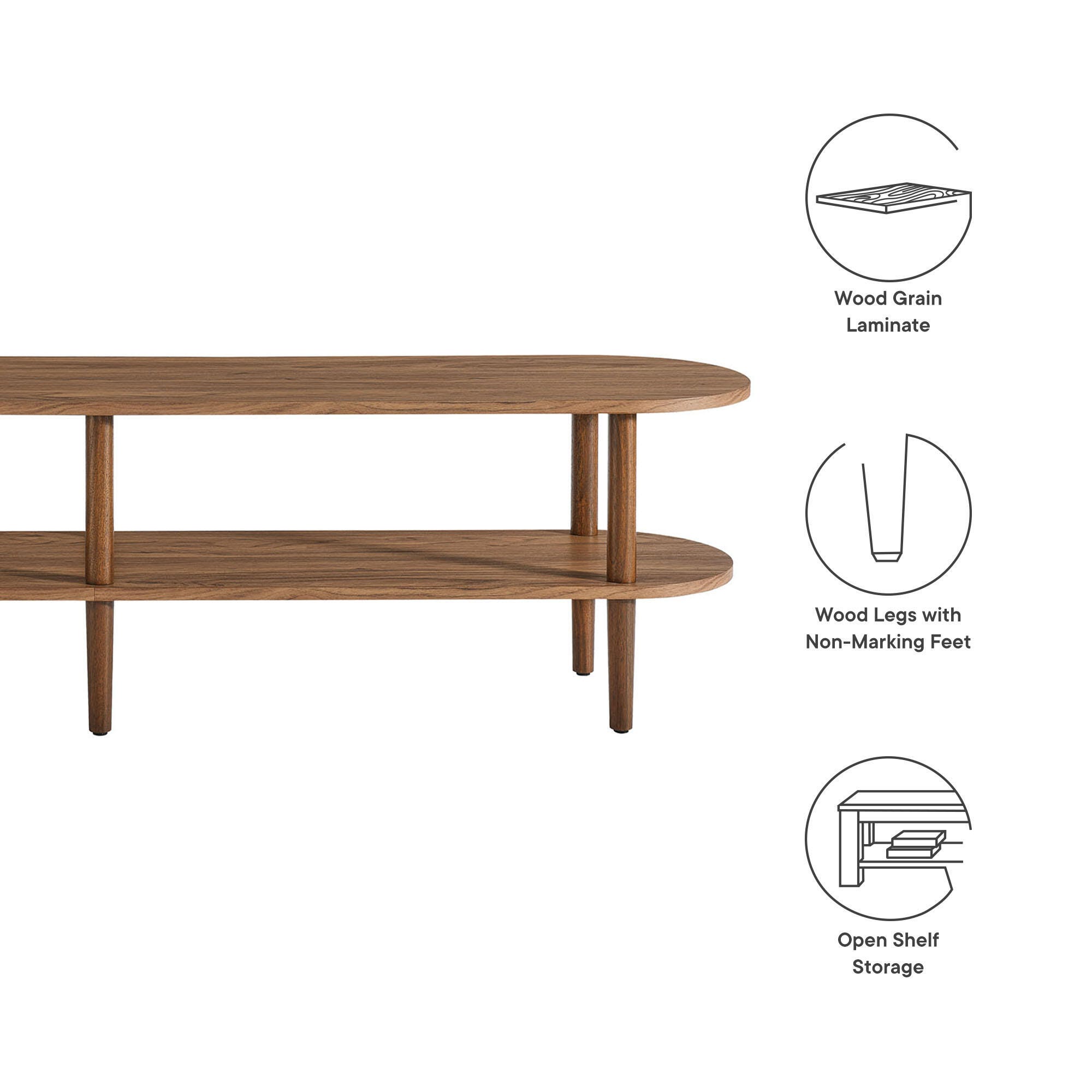 Modway Torus 70" TV Stand, Walnut, large