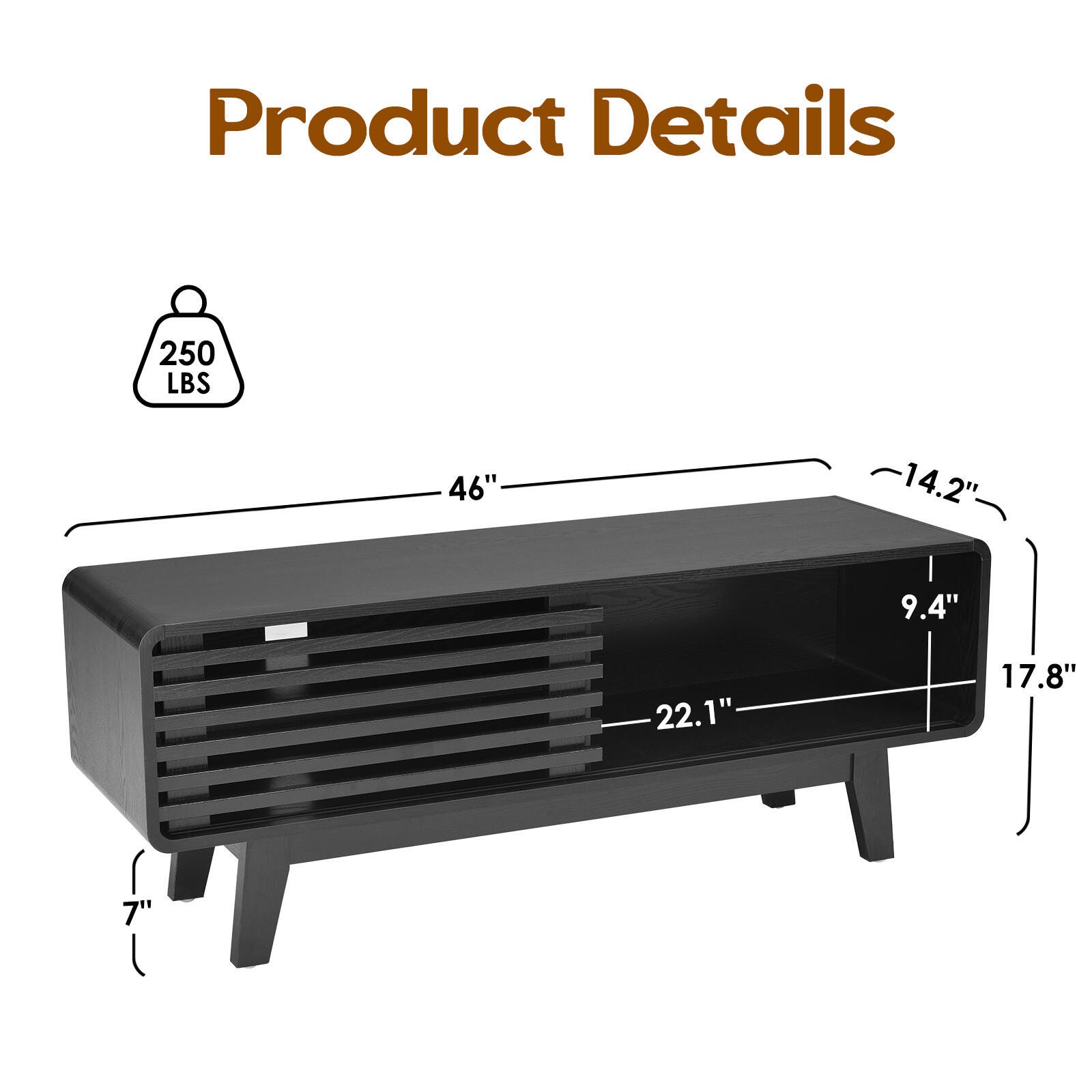 Dovelina Livoura 46" TV Stand, Black, large