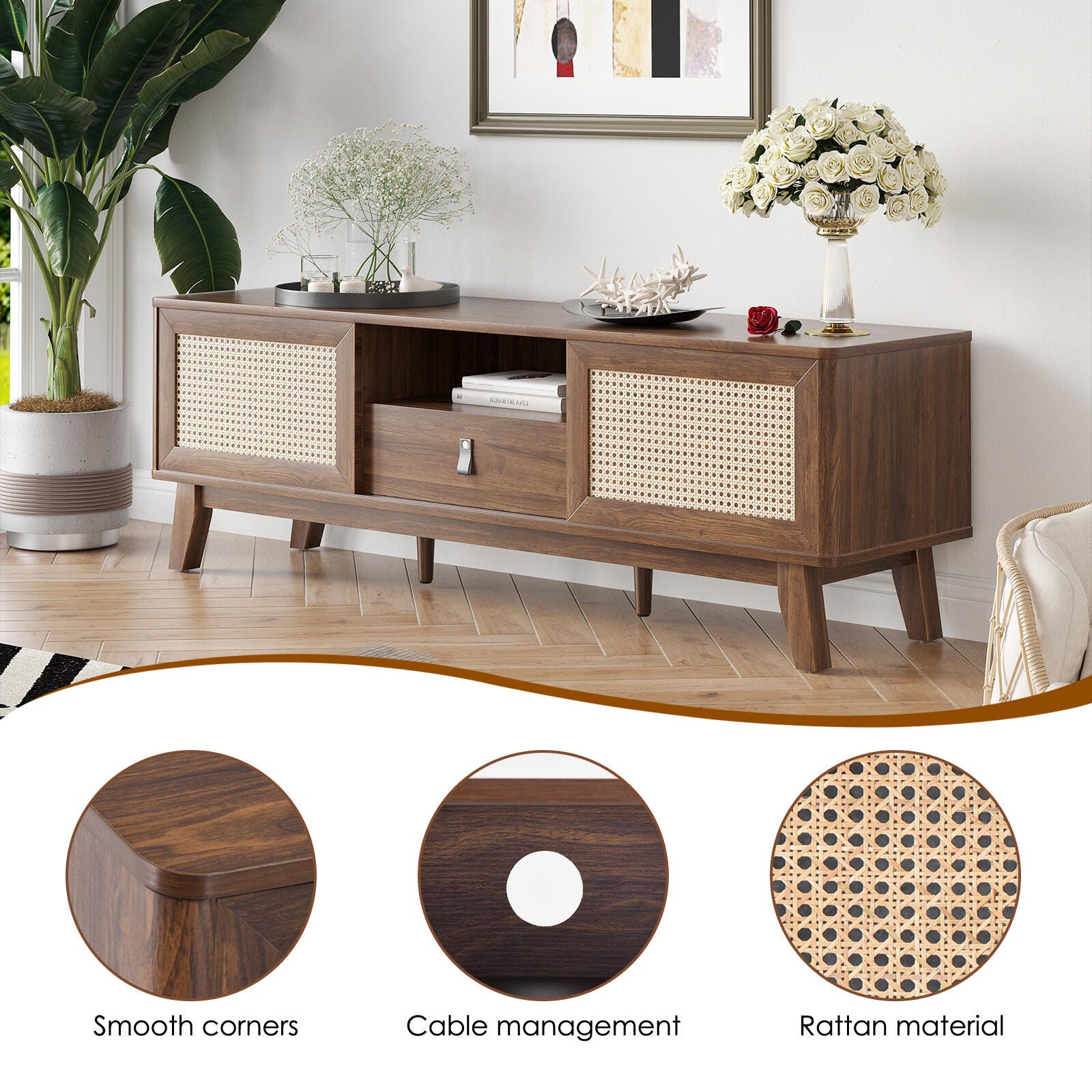 Dovelina Livoura 59" TV Stand, Walnut, large