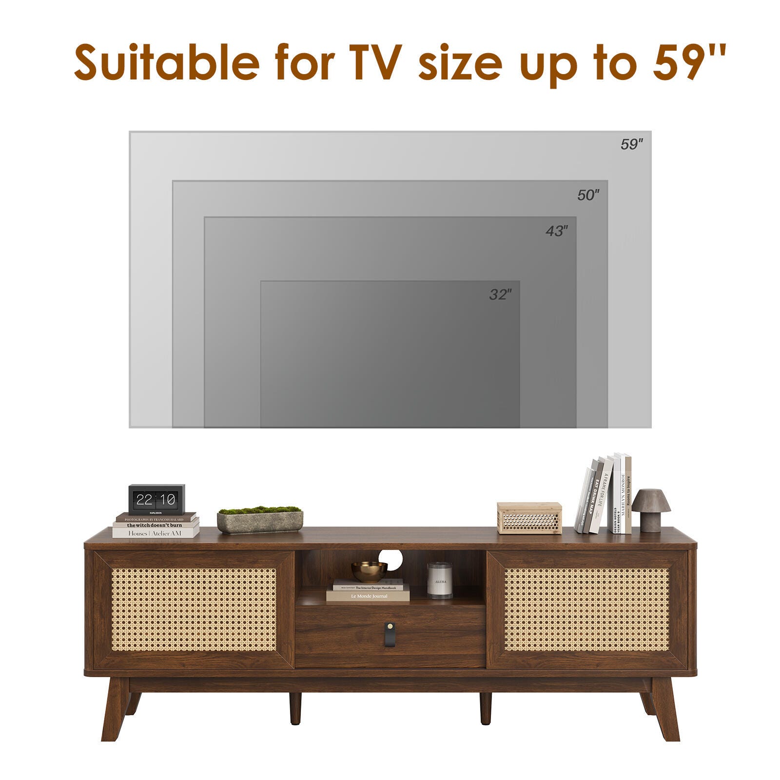 Dovelina Livoura 59" TV Stand, Walnut, large