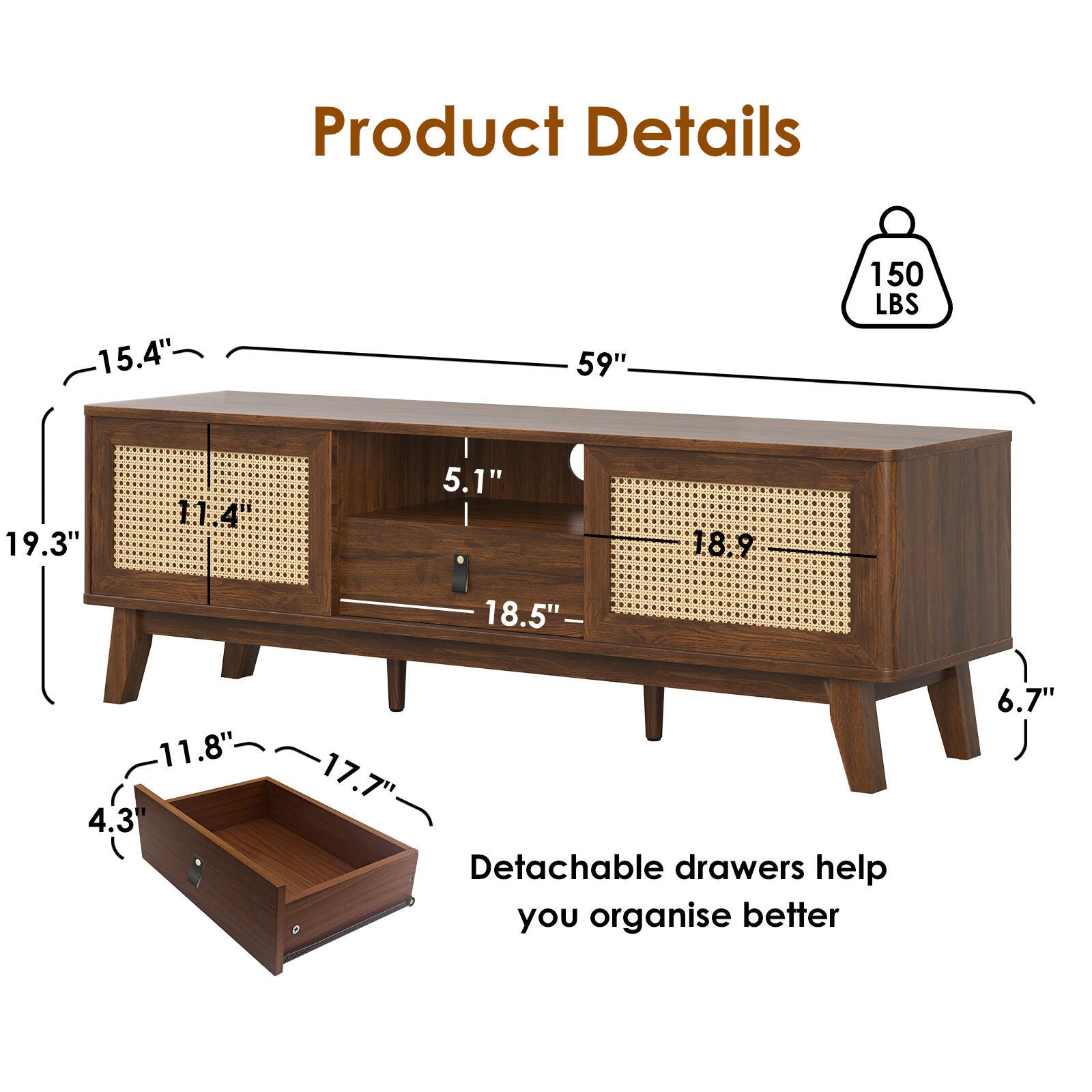Dovelina Livoura 59" TV Stand, Walnut, large