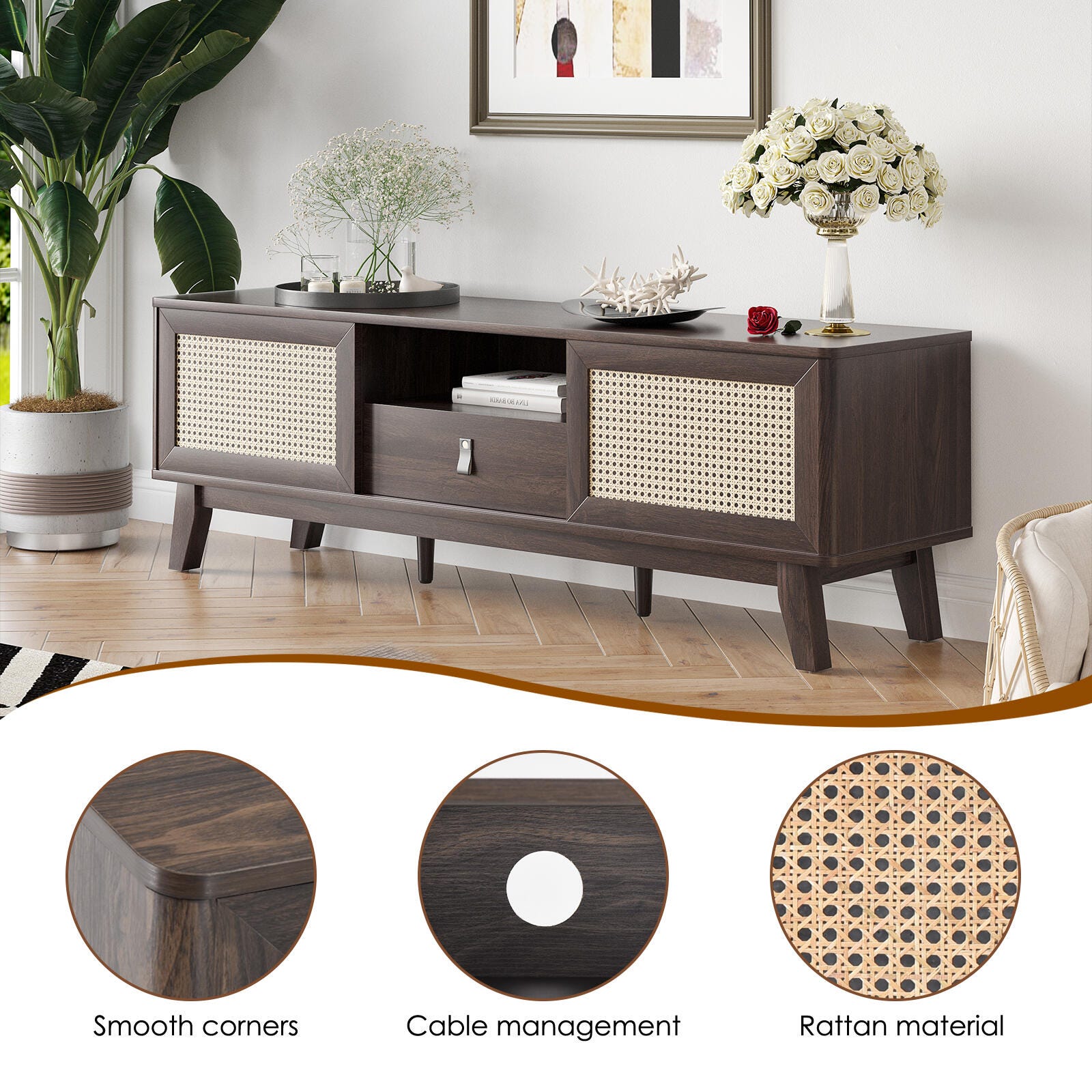 Dovelina Livoura 59" TV Stand, Brown, large