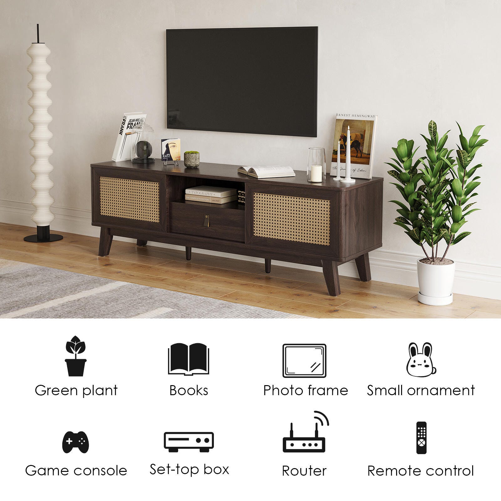 Dovelina Livoura 59" TV Stand, Brown, large