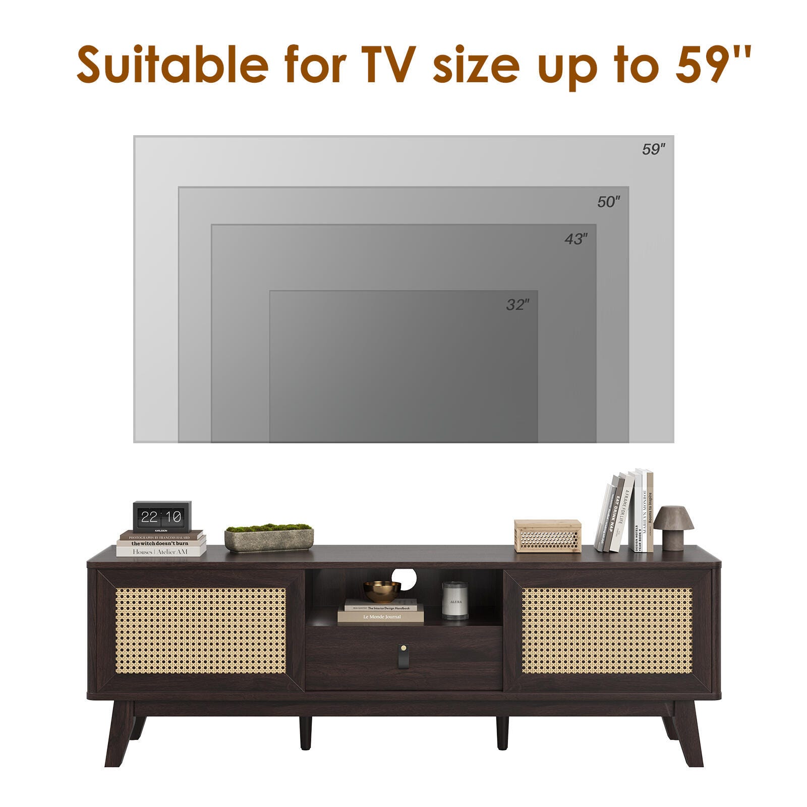 Dovelina Livoura 59" TV Stand, Brown, large