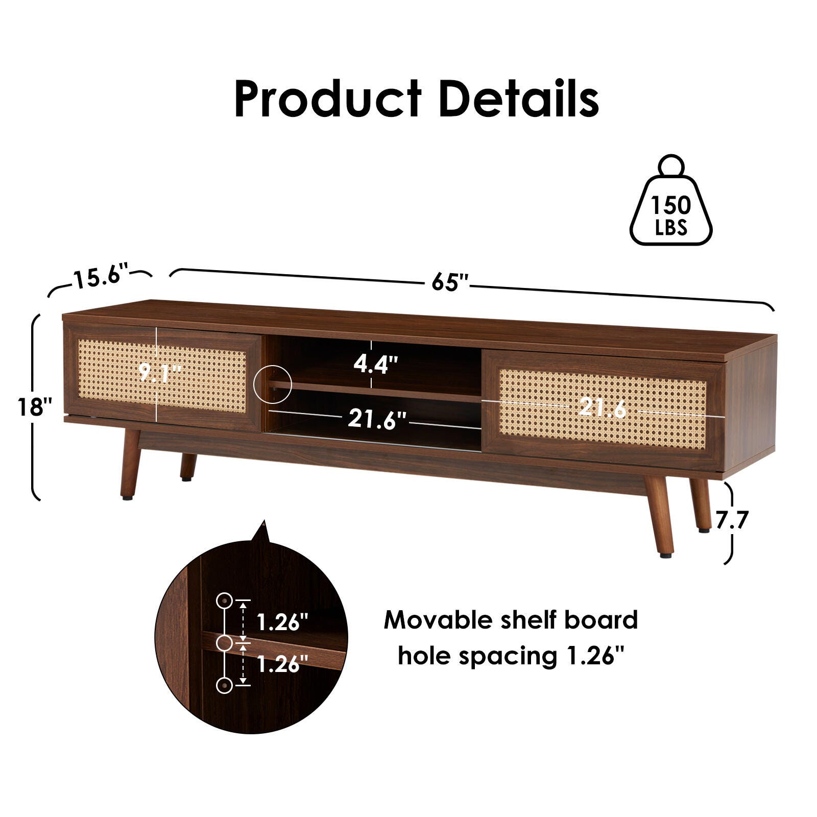 Dovelina Livoura 65" TV Stand, Dark Brown, large
