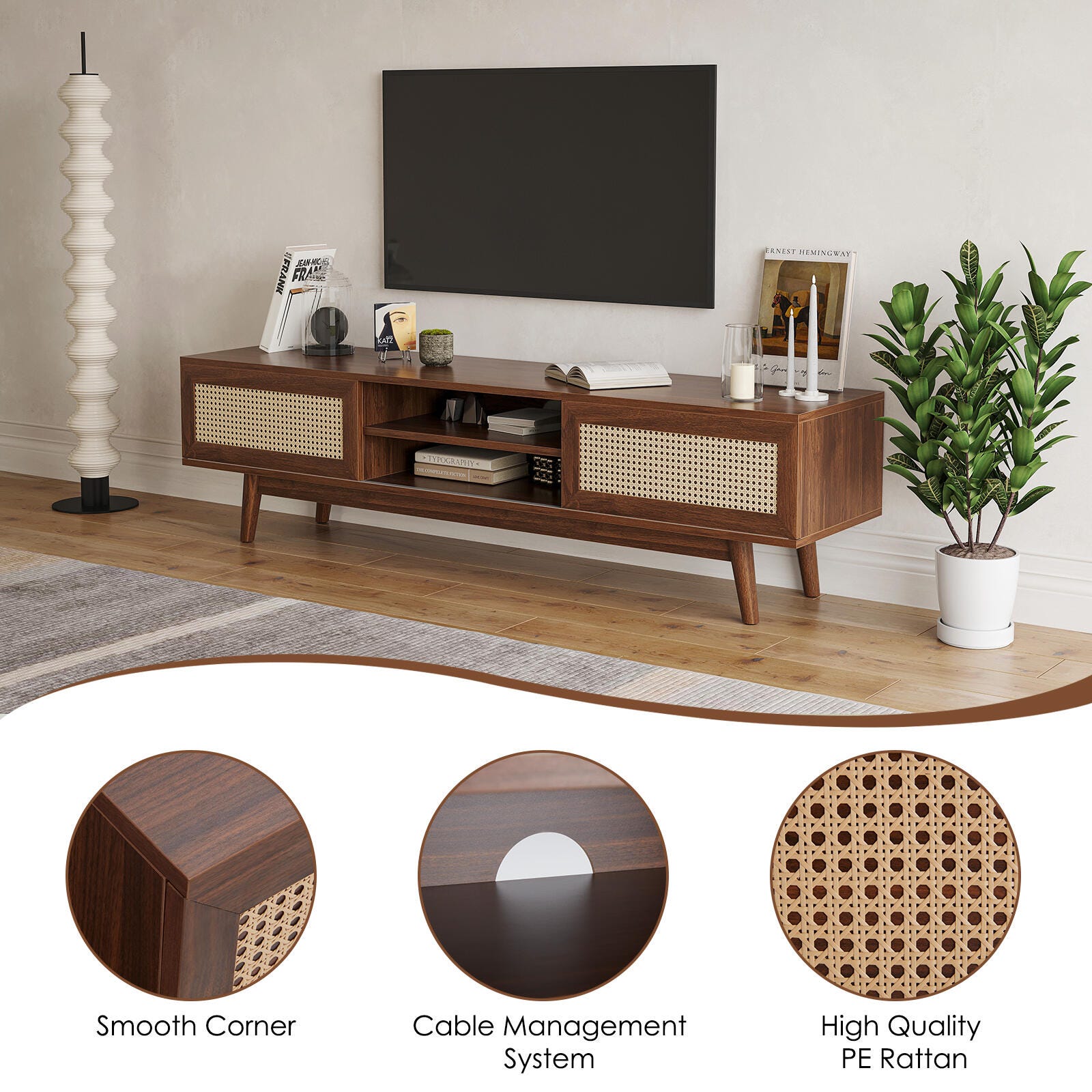 Dovelina Livoura 65" TV Stand, Dark Brown, large