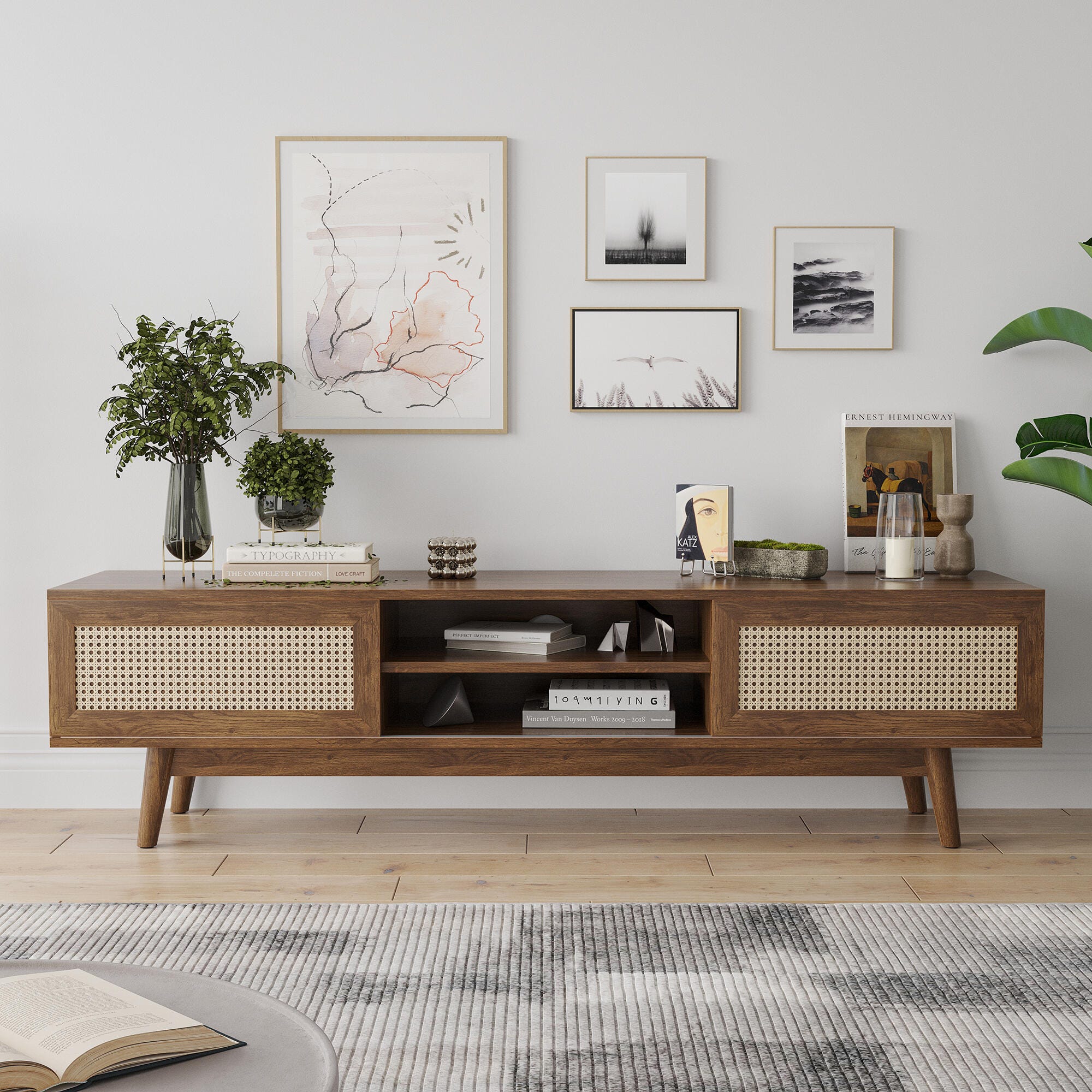 Dovelina Livoura 65" TV Stand, Walnut, large
