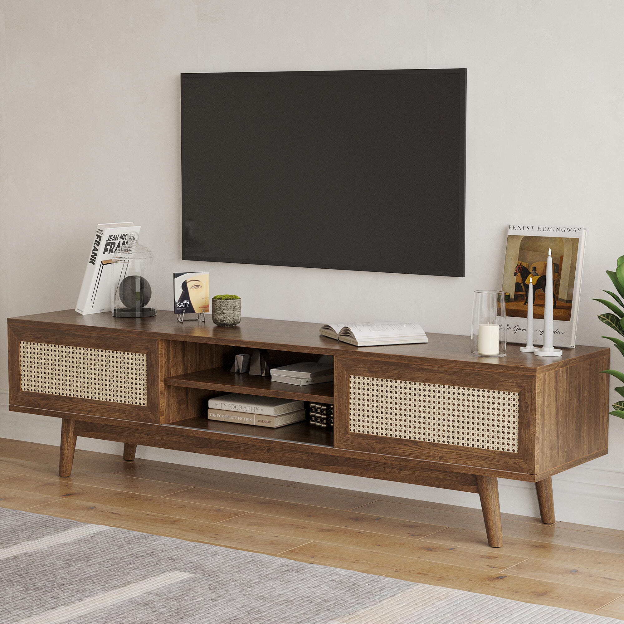 Dovelina Livoura 65" TV Stand, Walnut, large