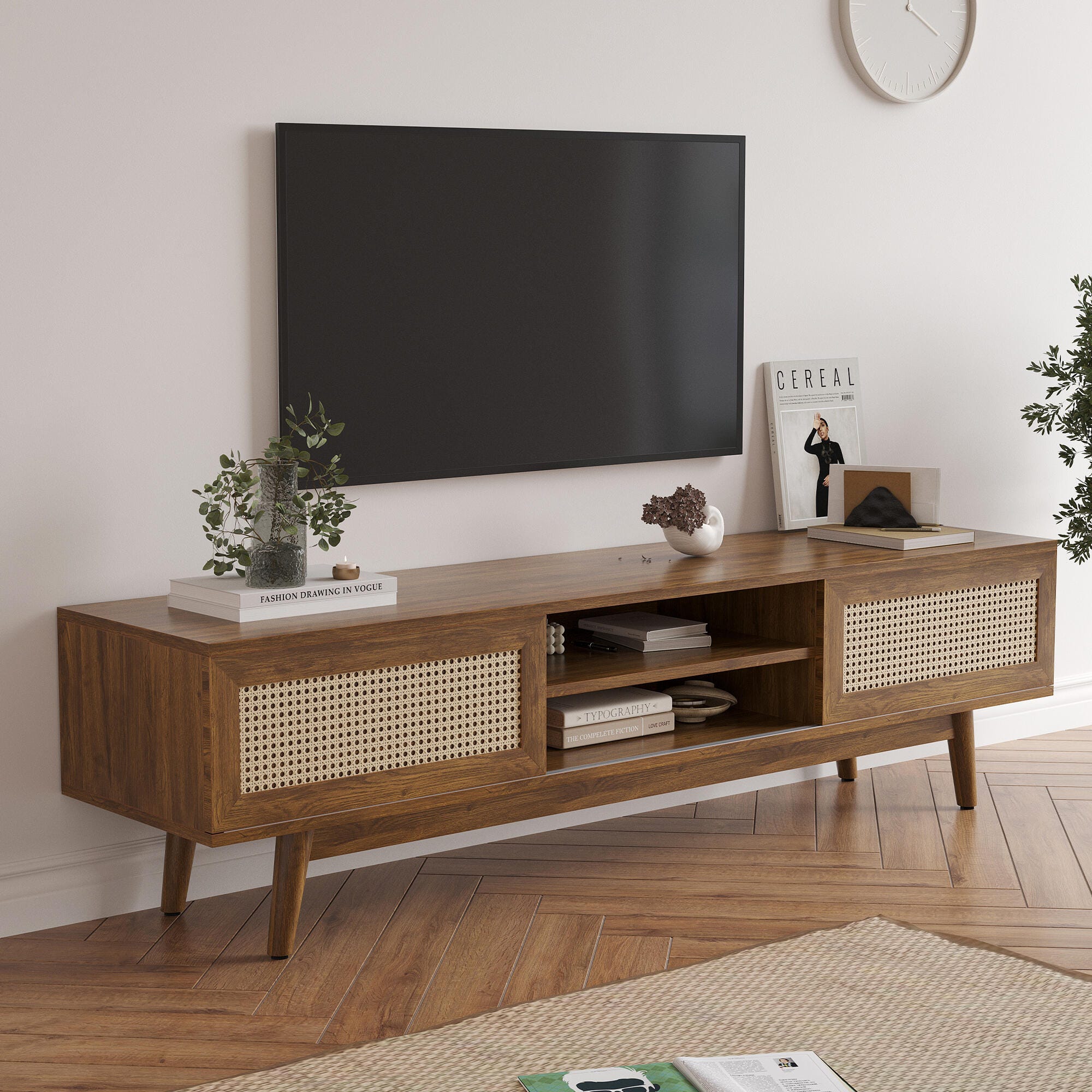 Dovelina Livoura 65" TV Stand, Walnut, large