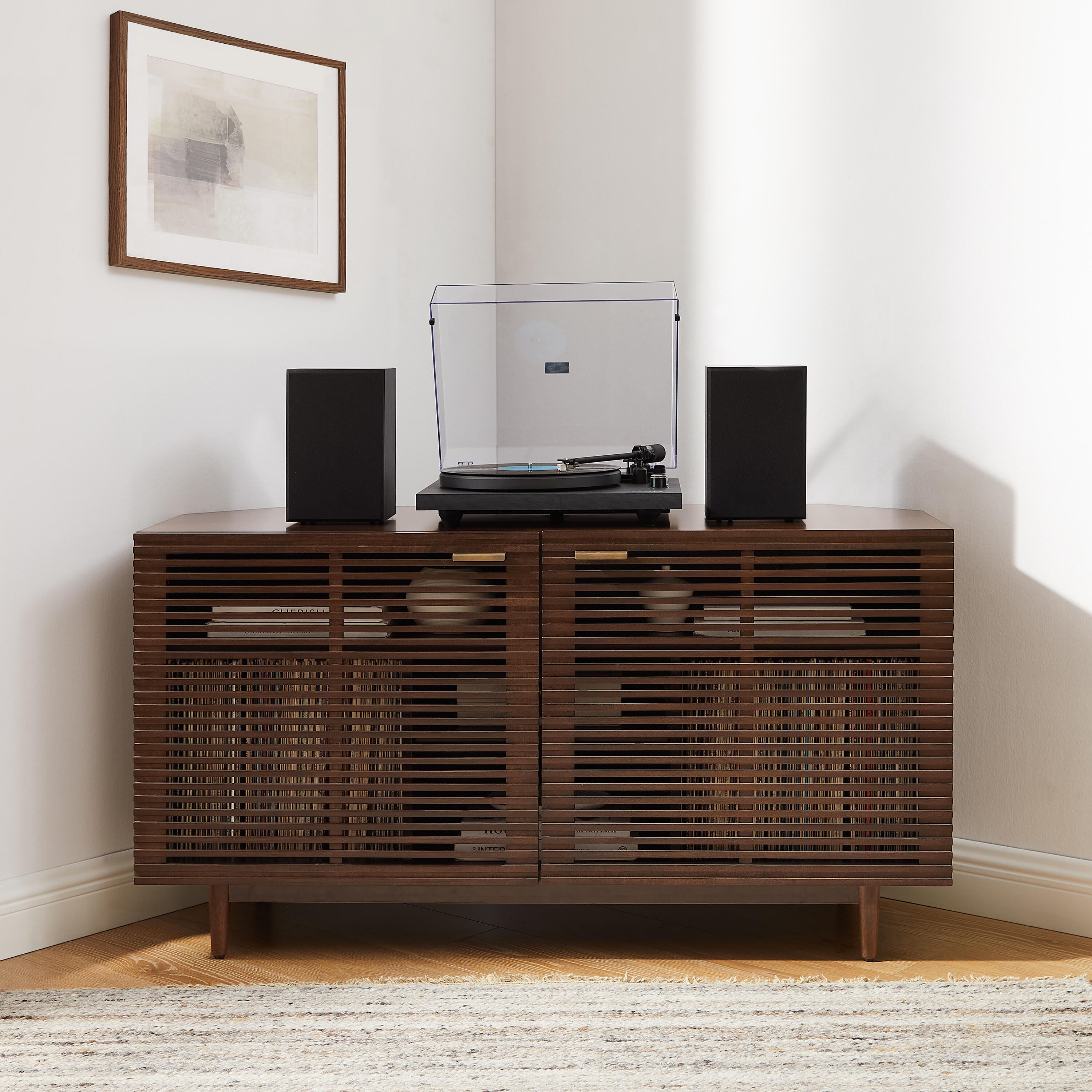 Crosley Furniture Cameron 50" Corner Record Player Cabinet, , large