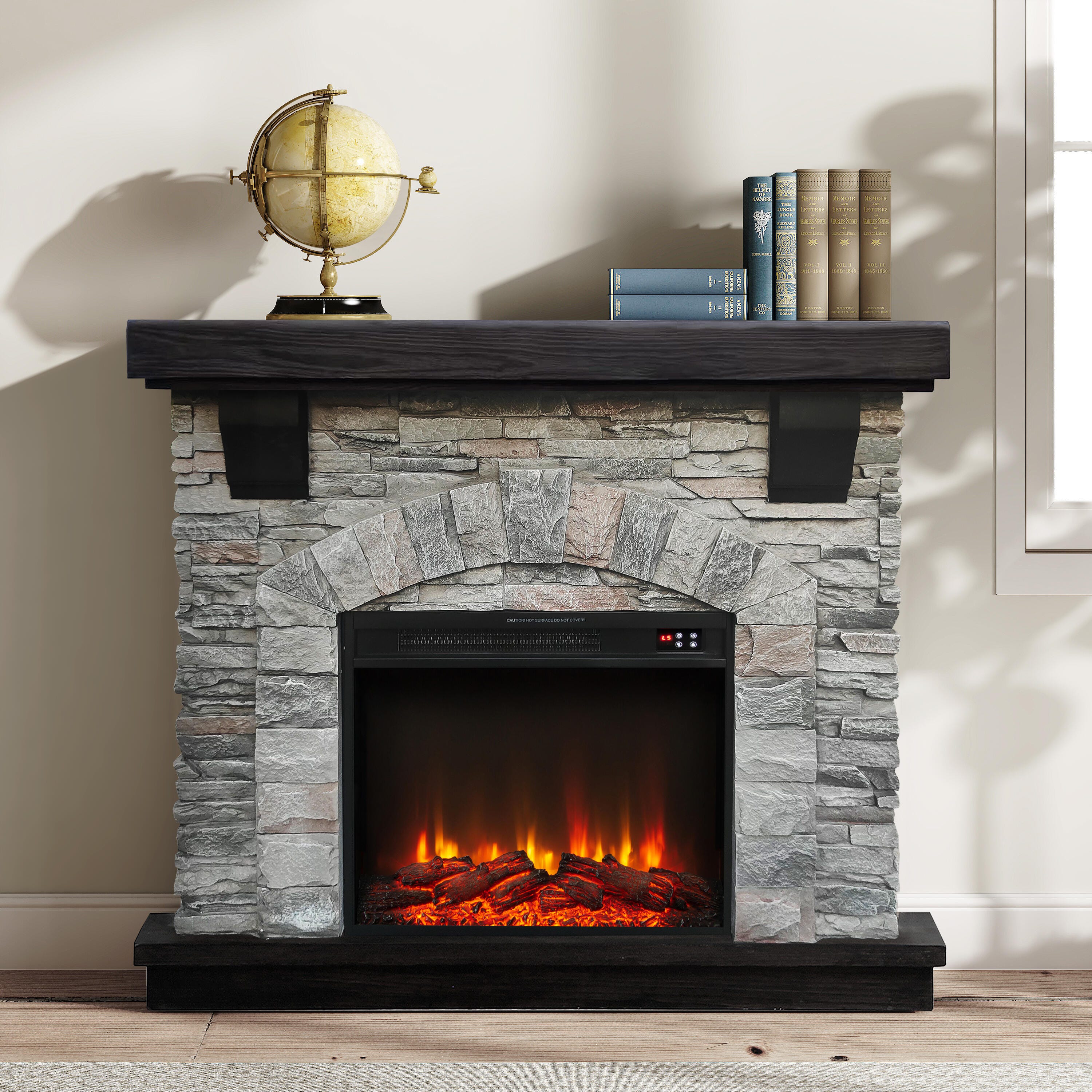 Joy River Solid 45" Mantel with Electric Fireplace, Gray/Brown, rollover