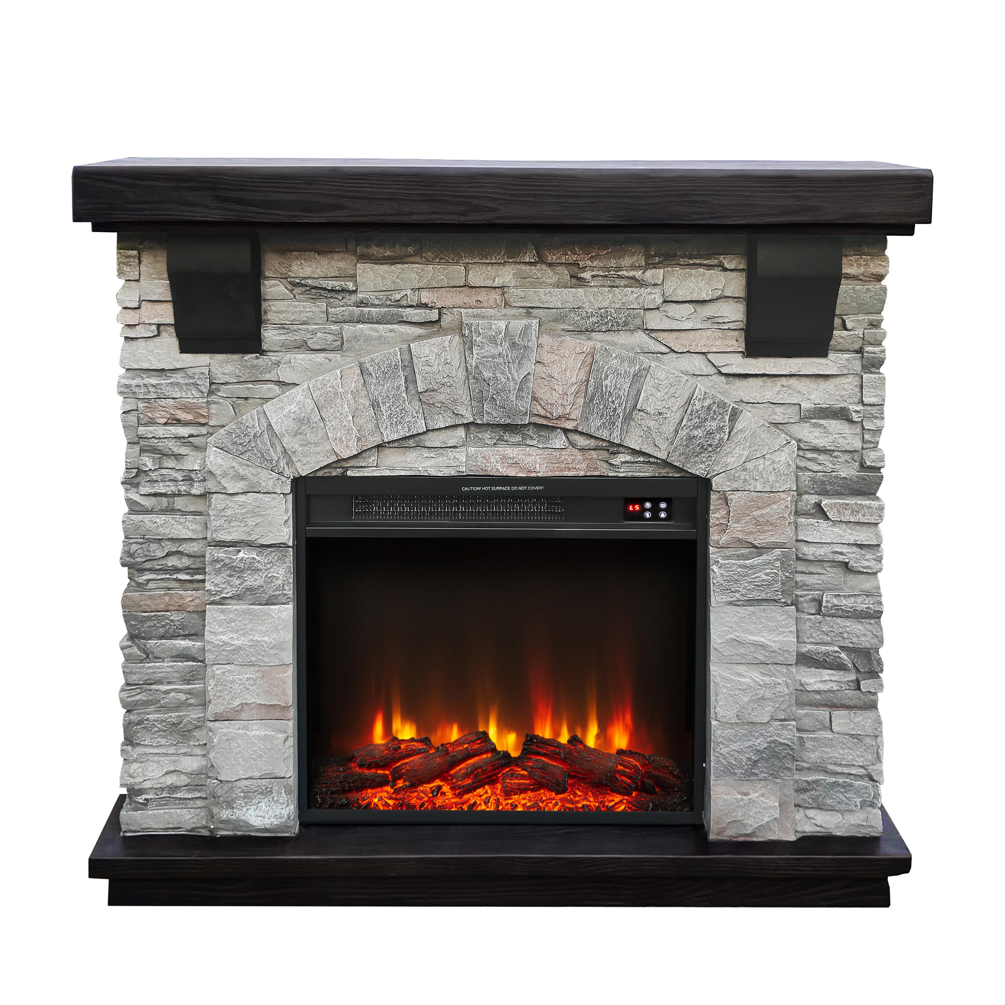 Joy River Solid 45" Mantel with Electric Fireplace, Gray/Brown, large
