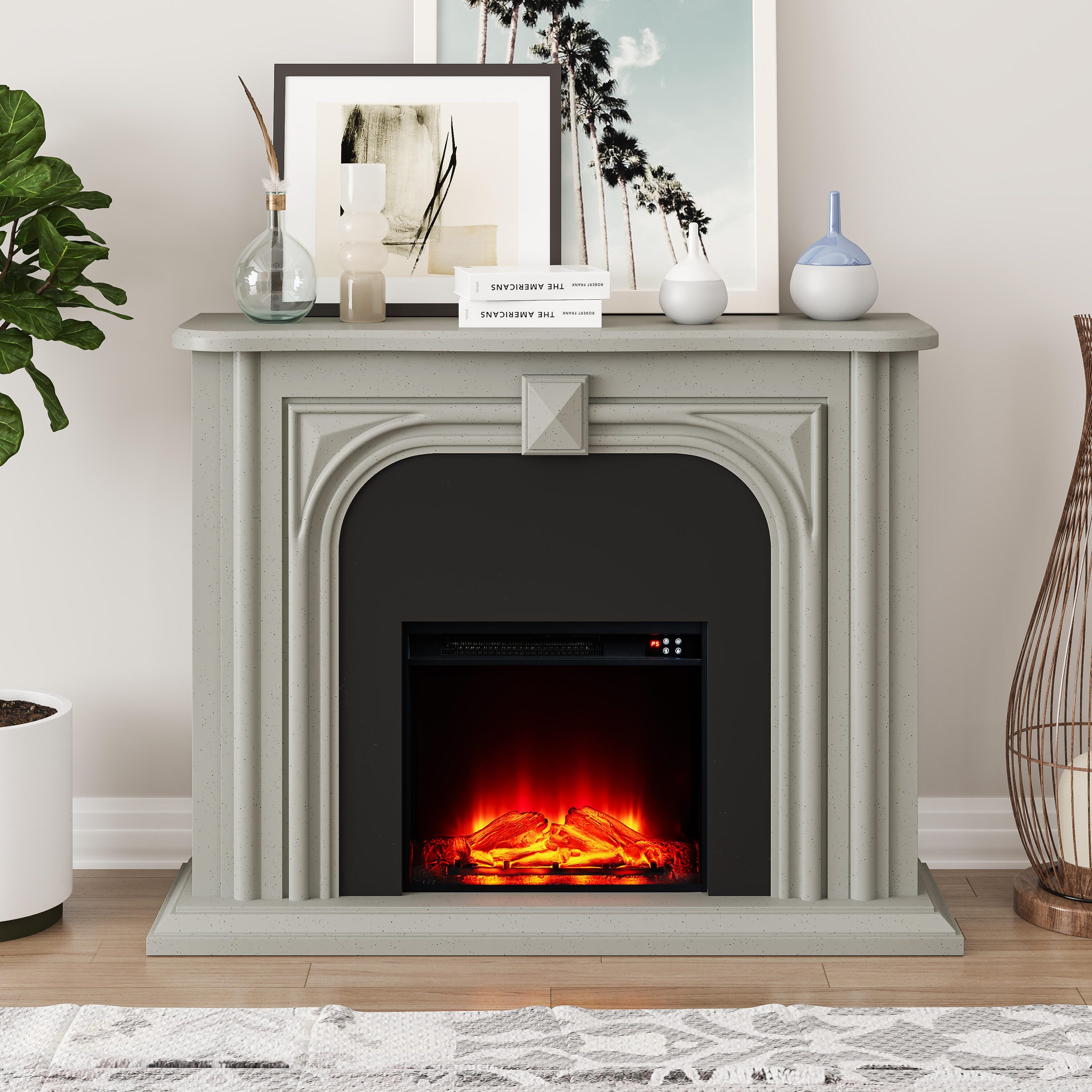 Joy River Elegant 46" Mantel with Electric Fireplace, Brown/Gray, rollover