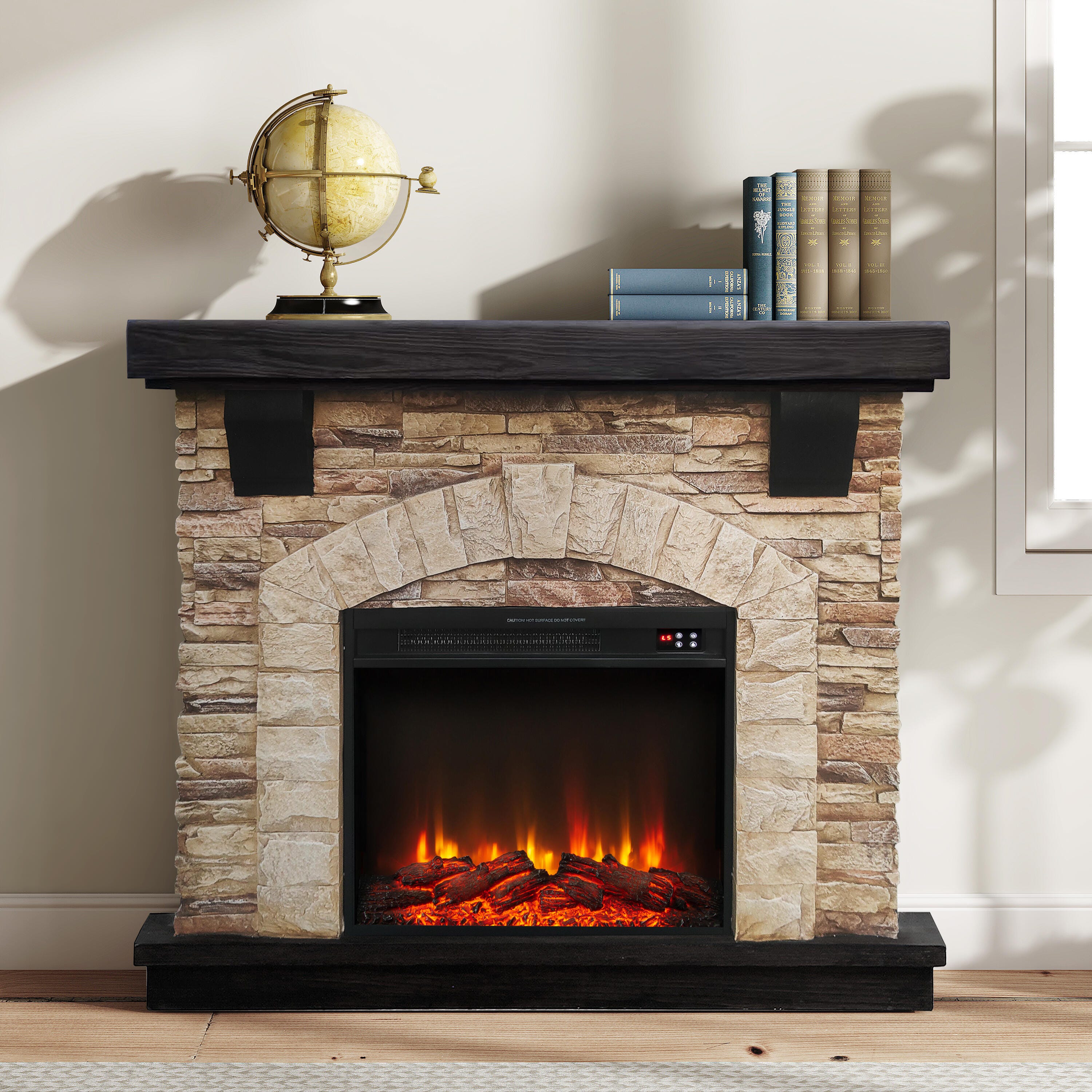 Joy River Solid 45" Mantel with Electric Fireplace, Brown/Beige, rollover