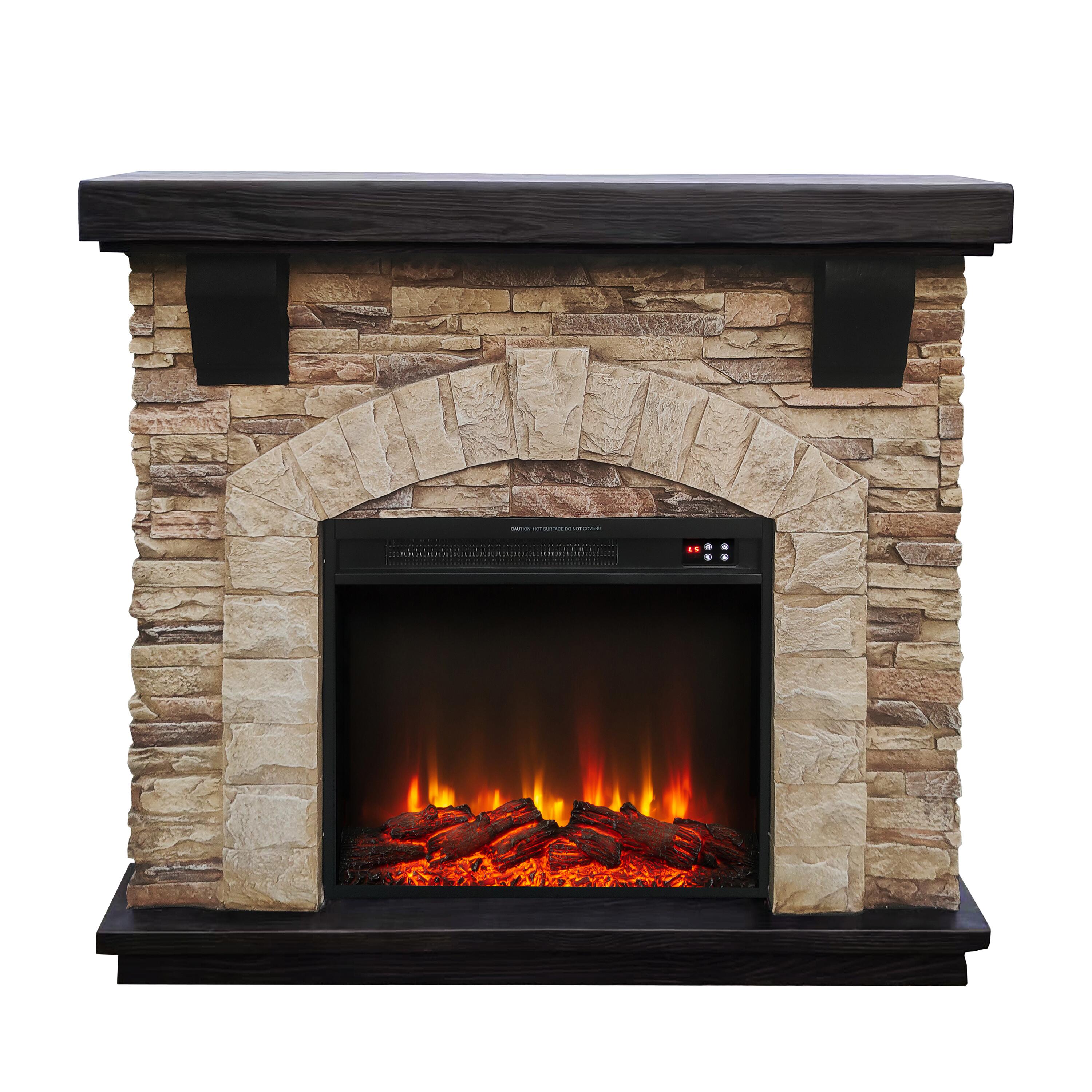 Joy River Solid 45" Mantel with Electric Fireplace, Brown/Beige, large
