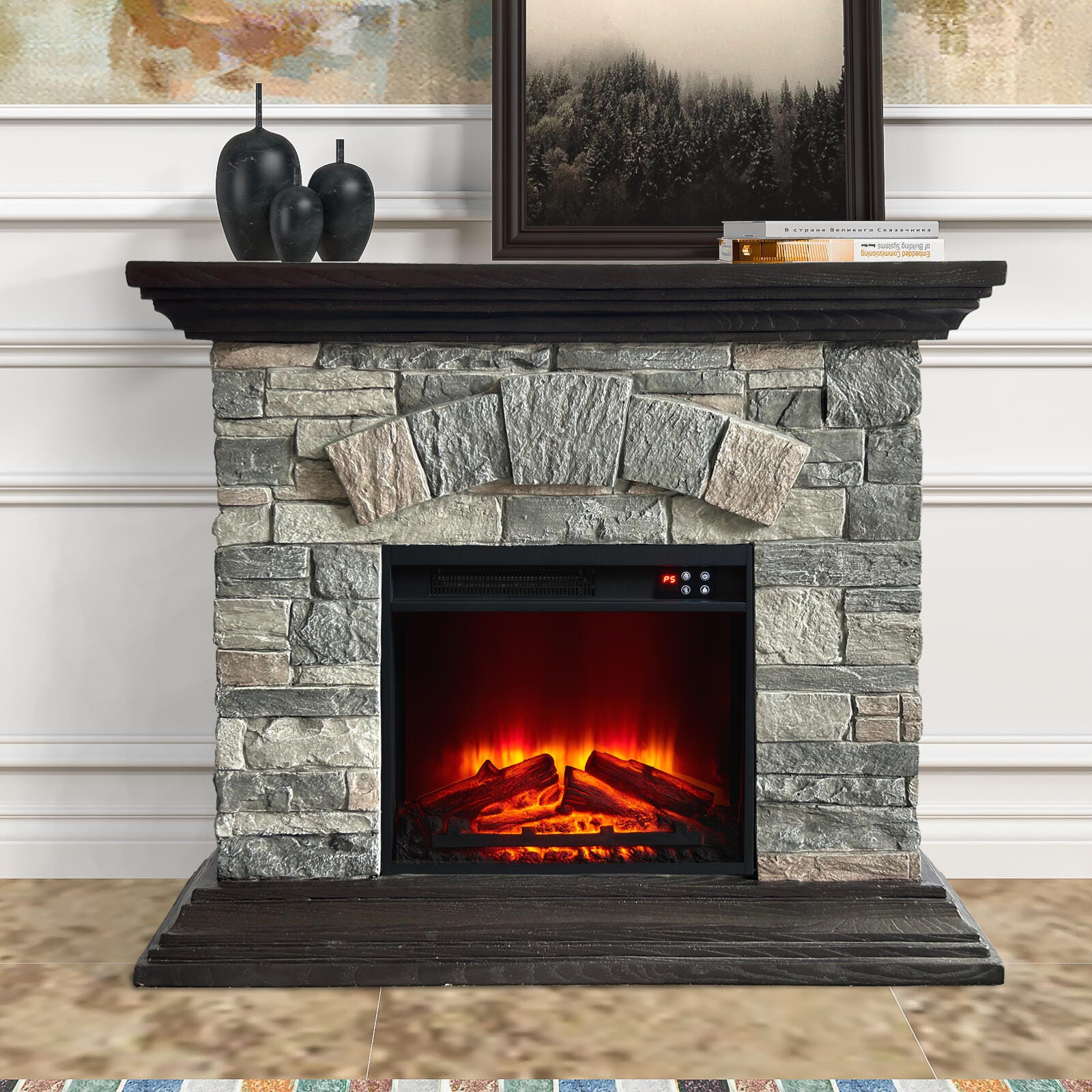 Joy River 40" Mantel with Color Changing Electric Fireplace, Brown/Gray, rollover