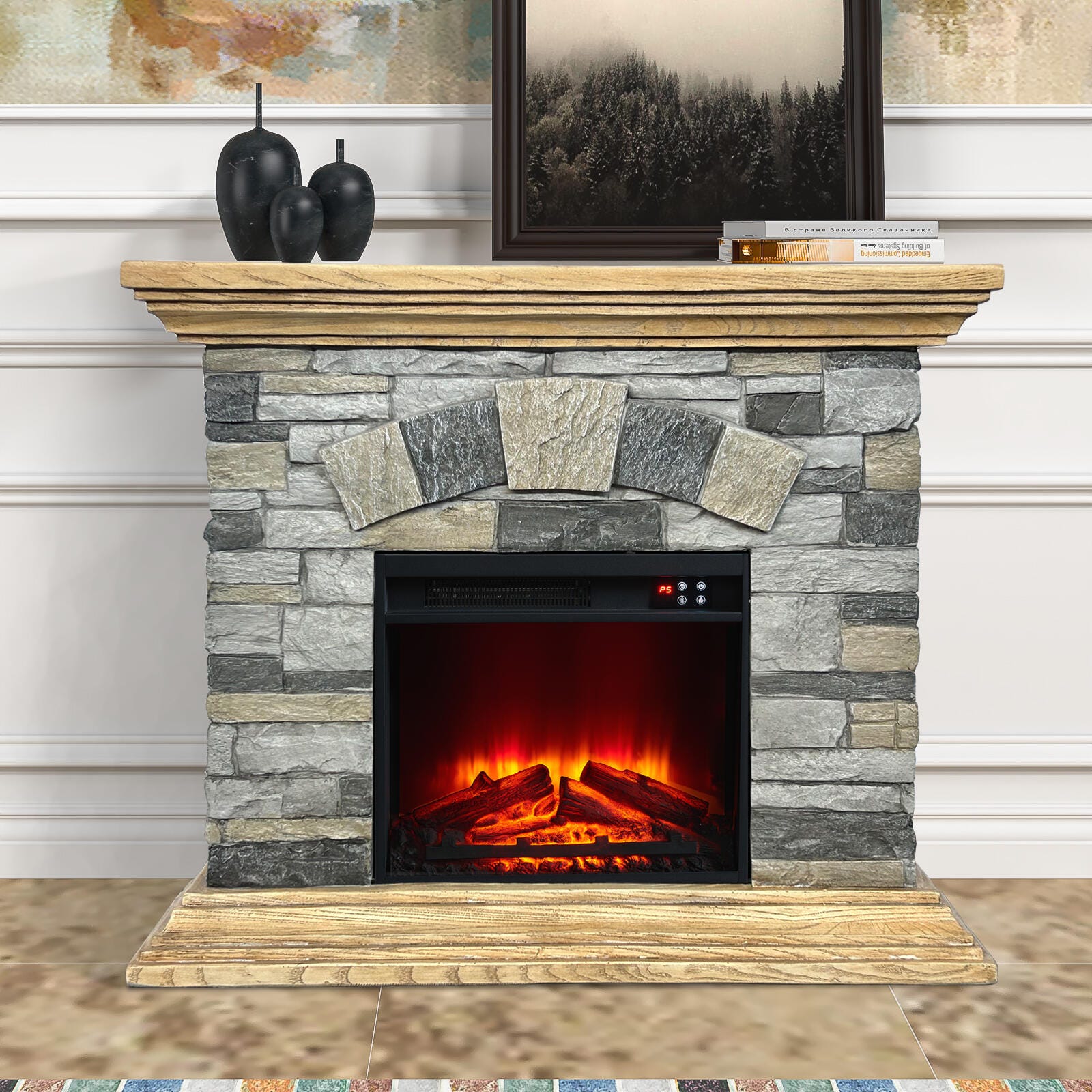 Joy River 40" Mantel with Color Changing Electric Fireplace, Natural/Gray, rollover