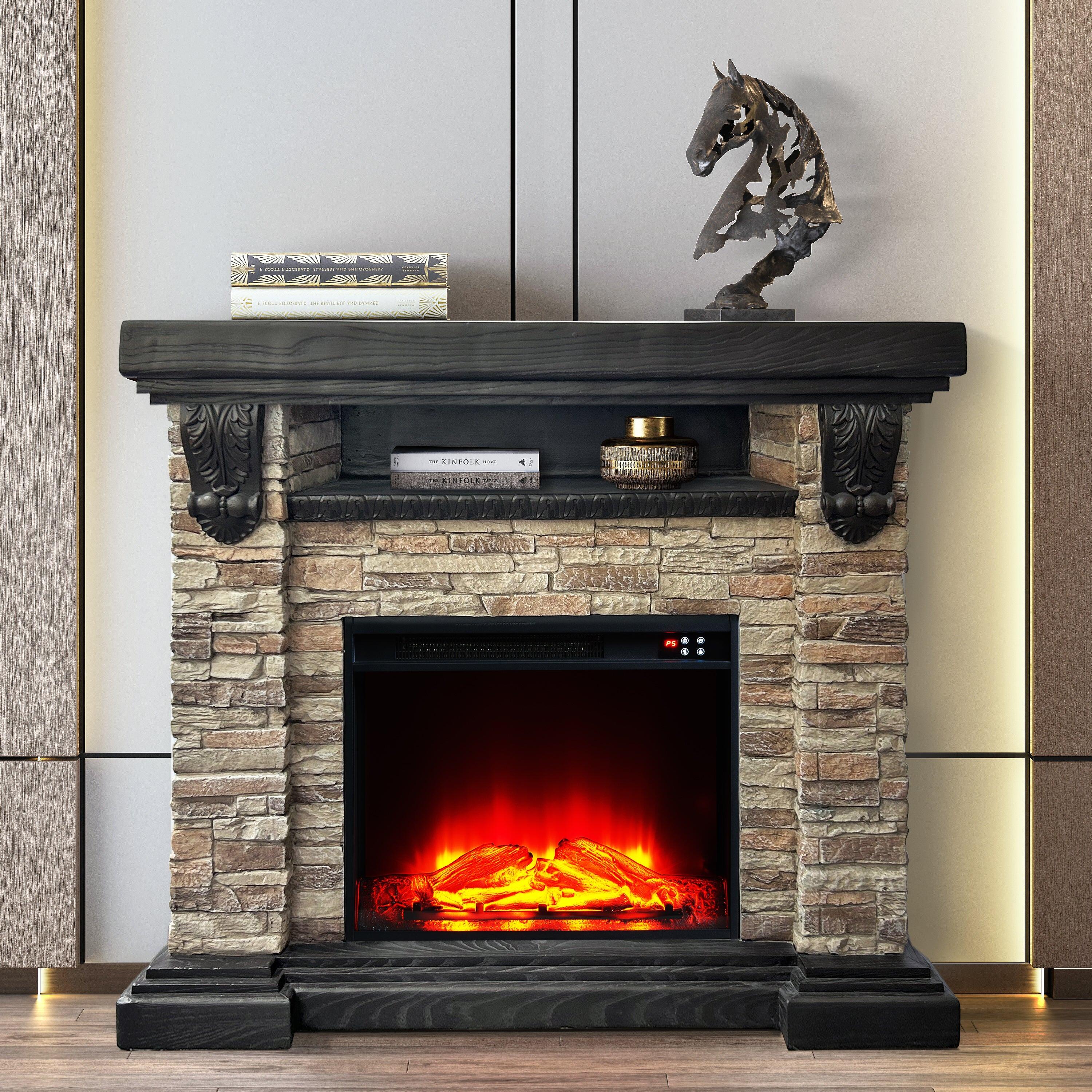 Joy River 45" Mantel with Electric Fireplace, Brick/Brown, rollover