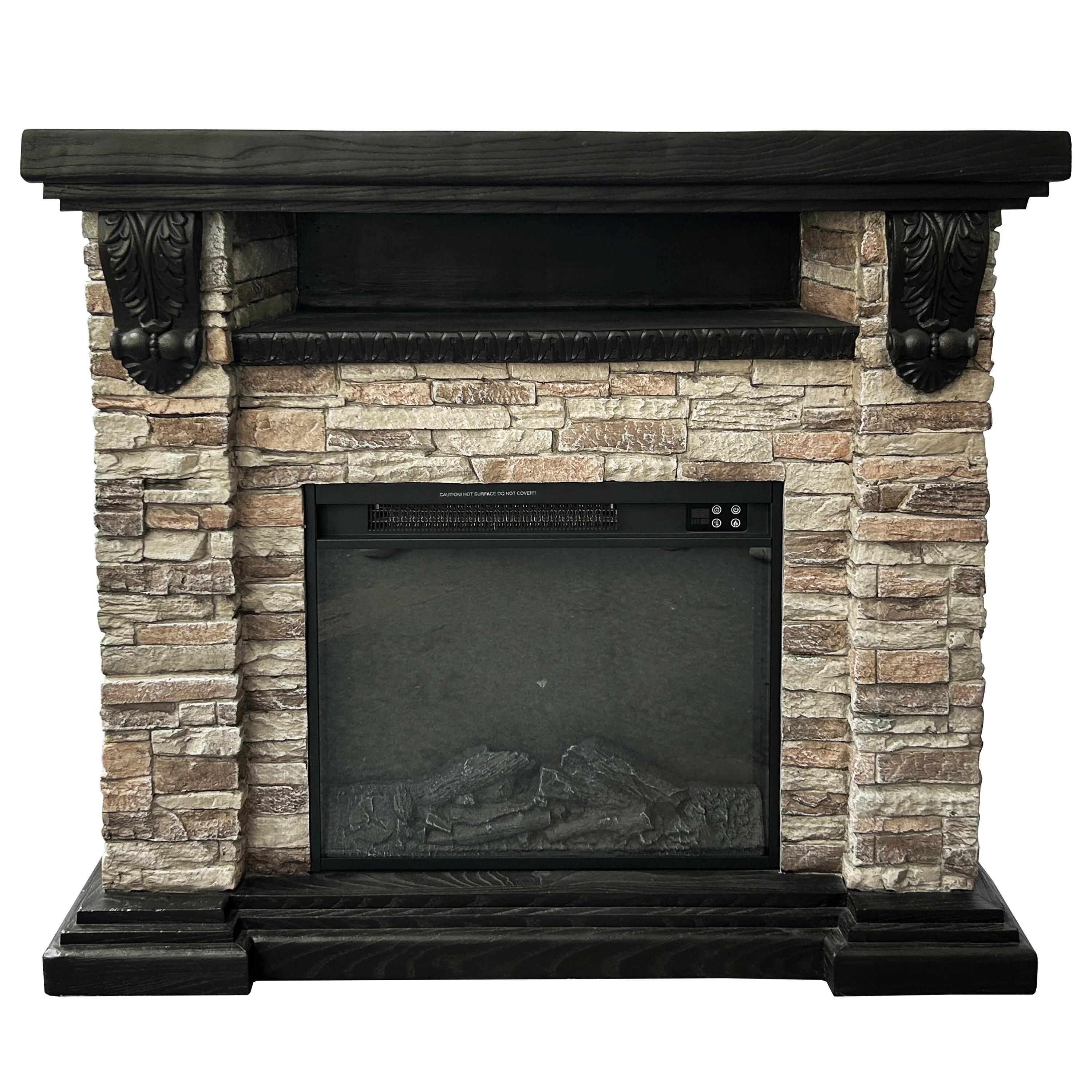 Joy River 45" Mantel with Electric Fireplace, Brick/Brown, large