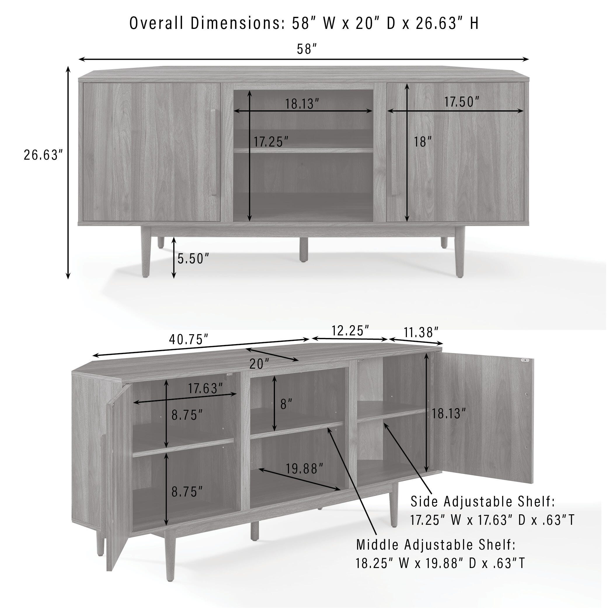 Crosley Furniture Liam 58" Corner TV Stand, , large