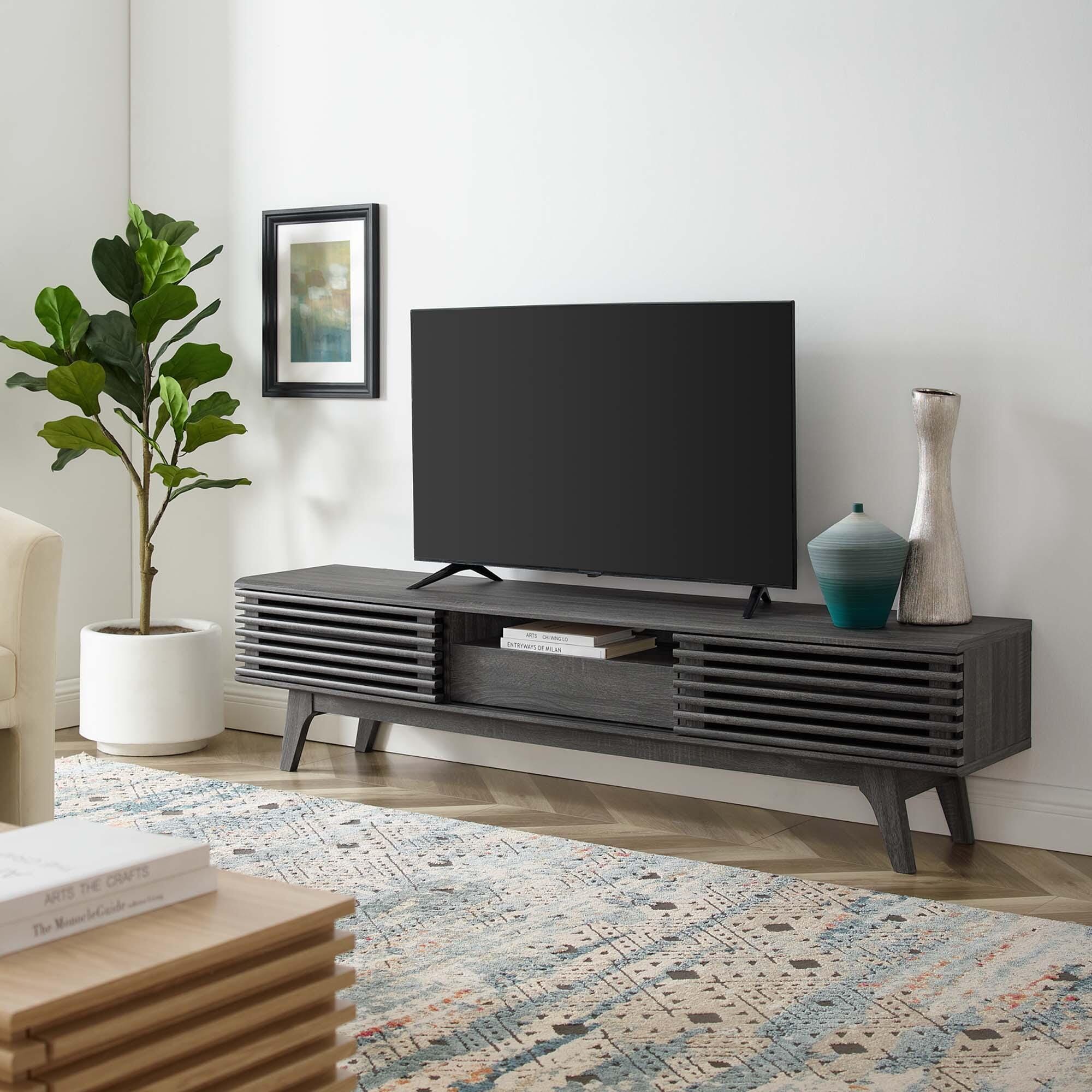 Modway Render 70"  TV Stand with Adjustable Shelves, Charcoal, rollover