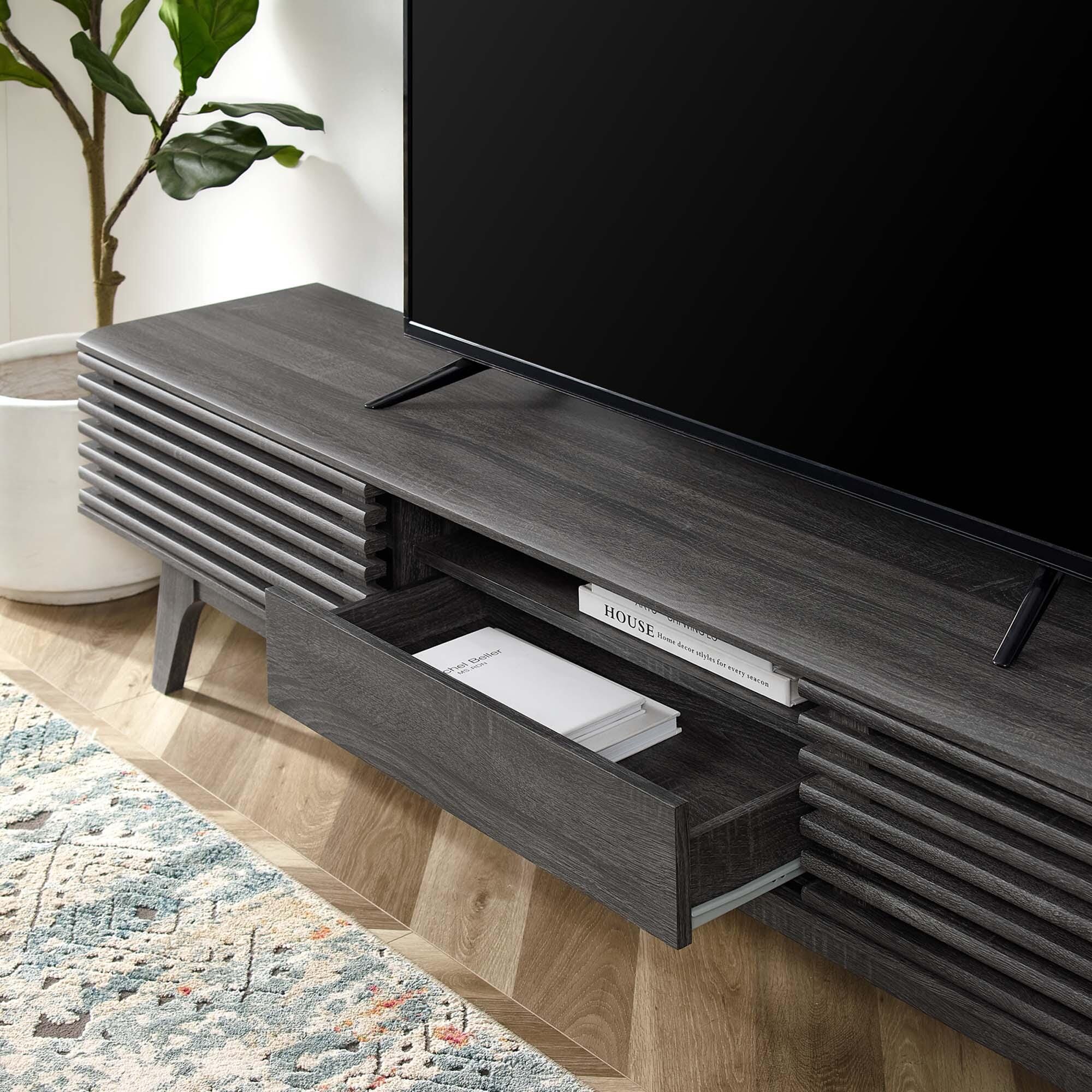 Modway Render 70"  TV Stand with Adjustable Shelves, Charcoal, large