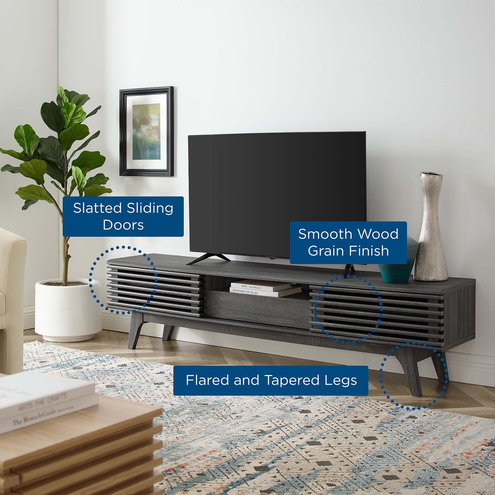 Modway Render 70"  TV Stand with Adjustable Shelves, Charcoal, large